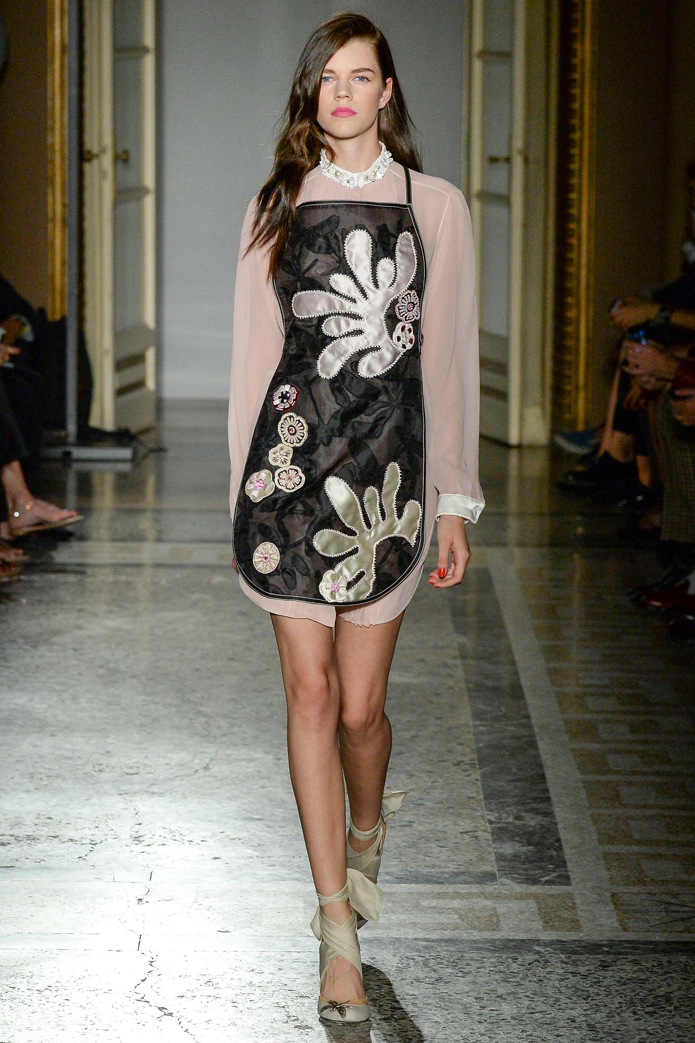 black and pink embroidered mini dress