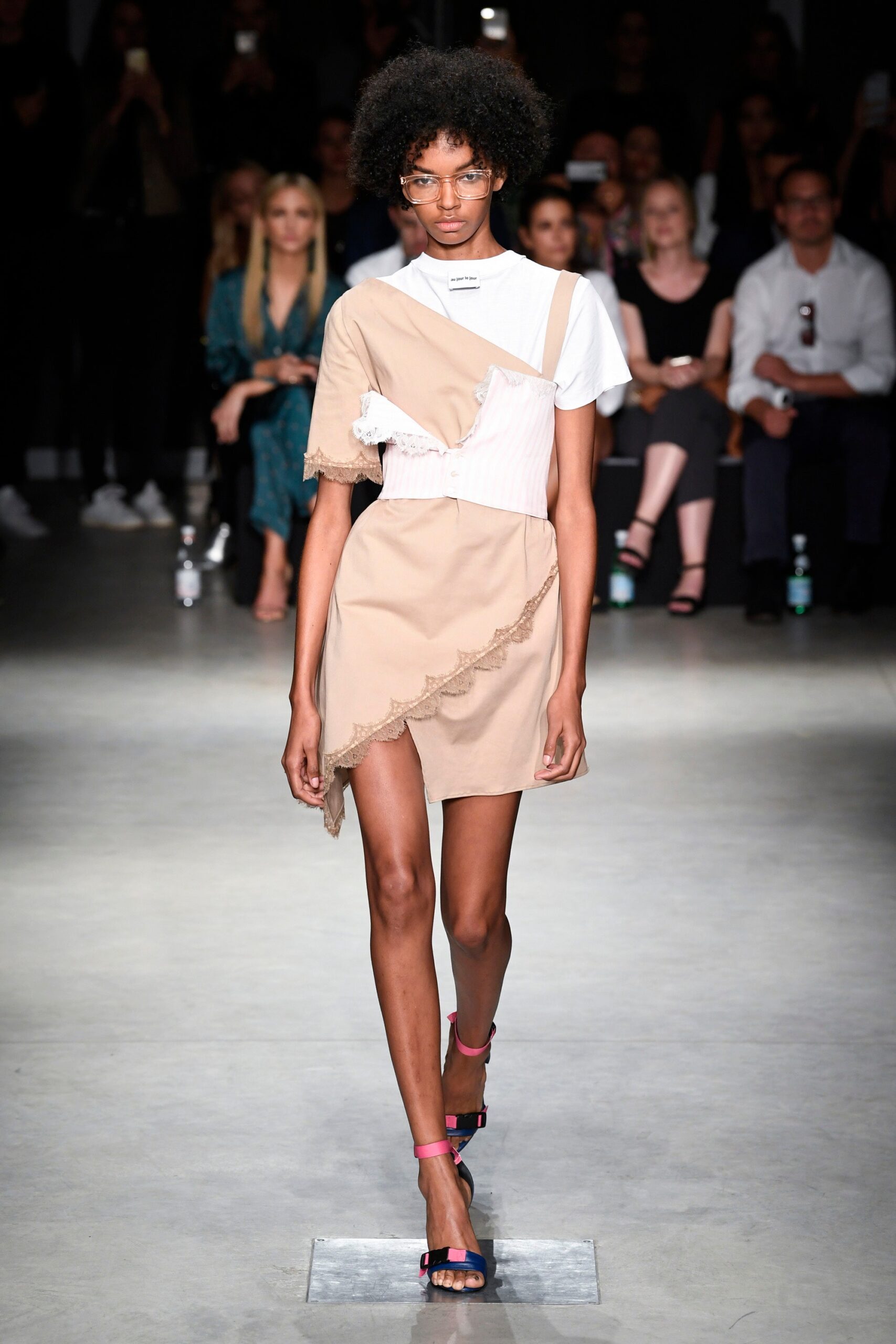 beige and white asymmetric dress