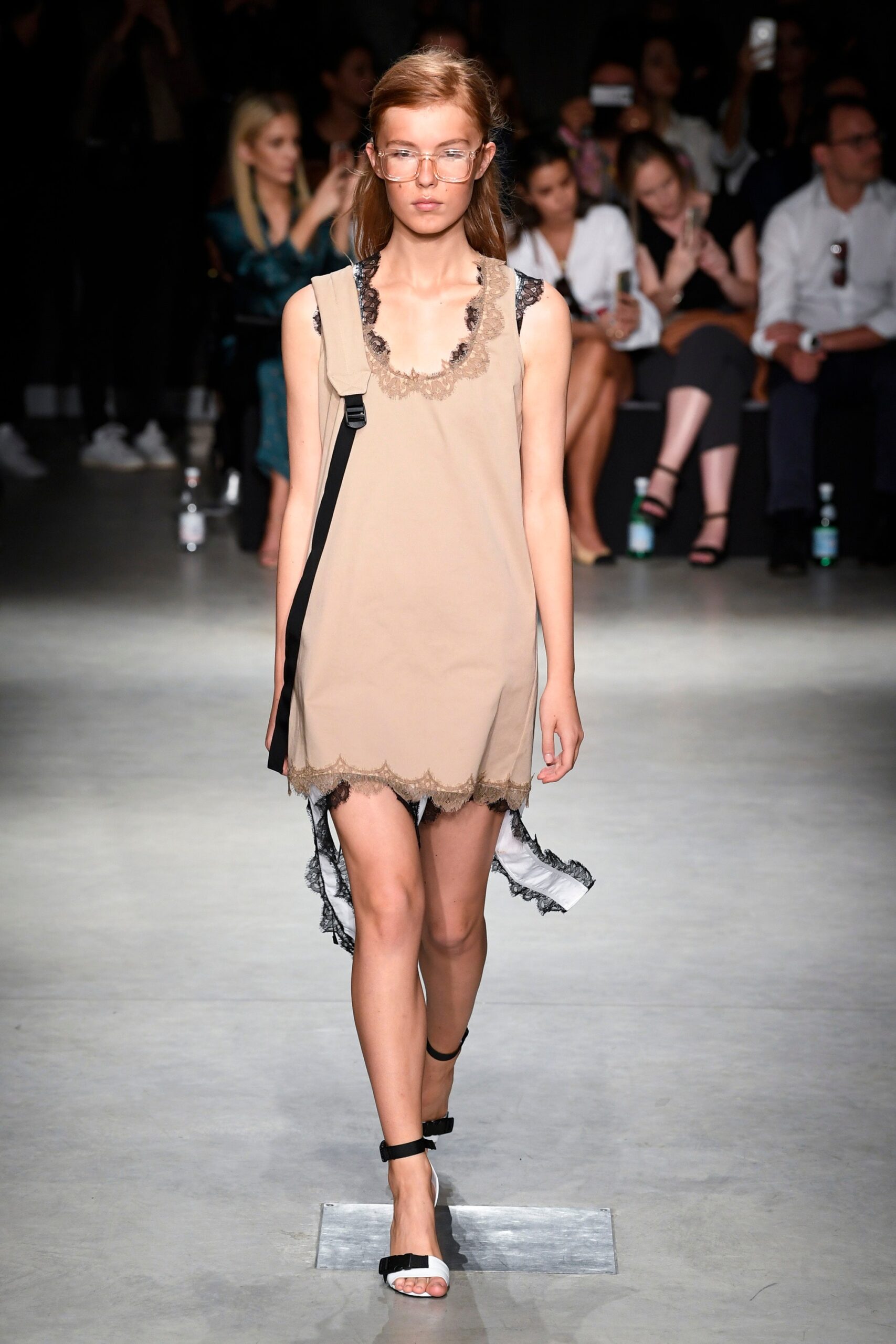 beige silk sleeveless dress