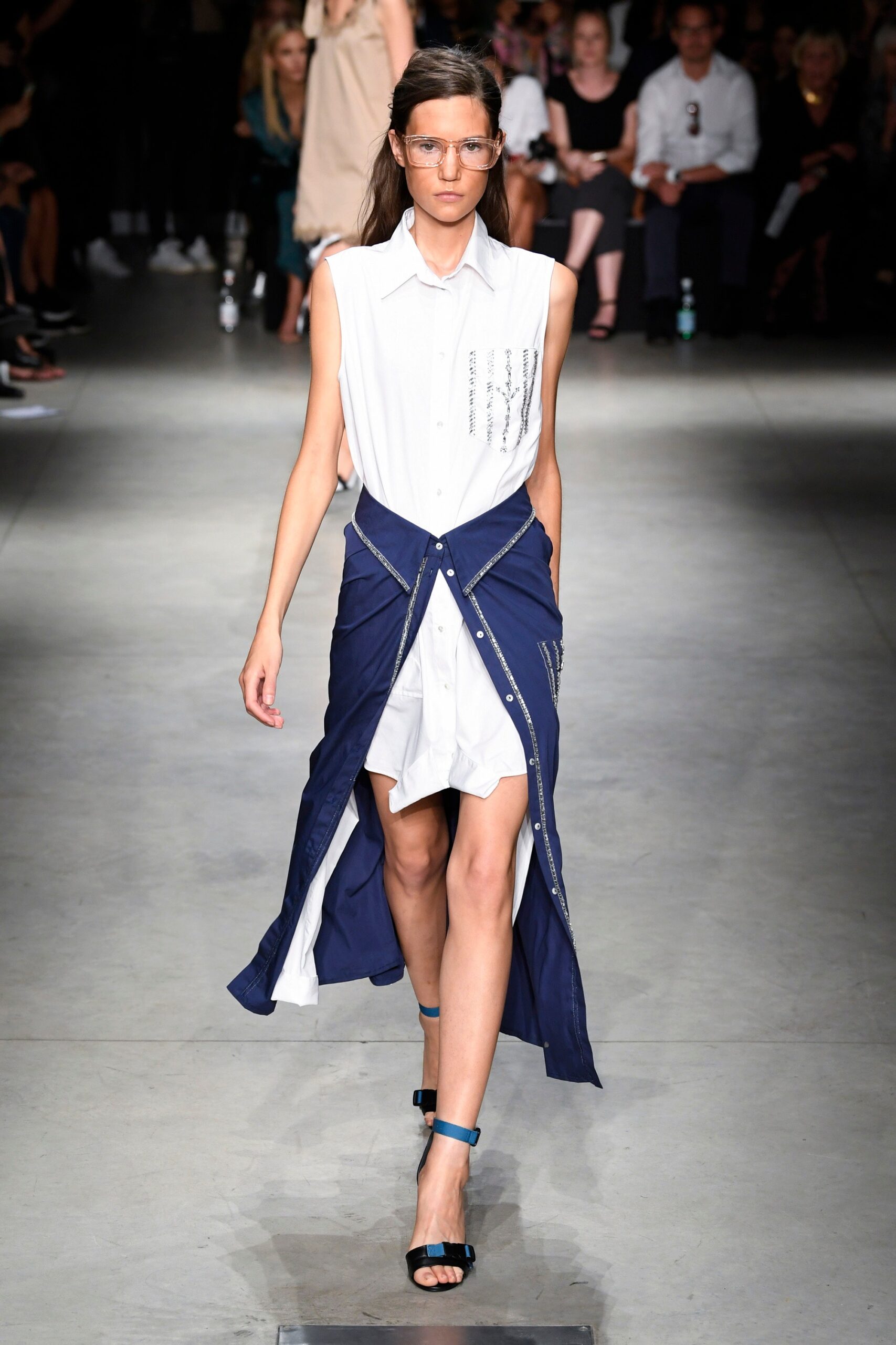 white cotton sleeveless collared fitted buttoned midi shirt-dress