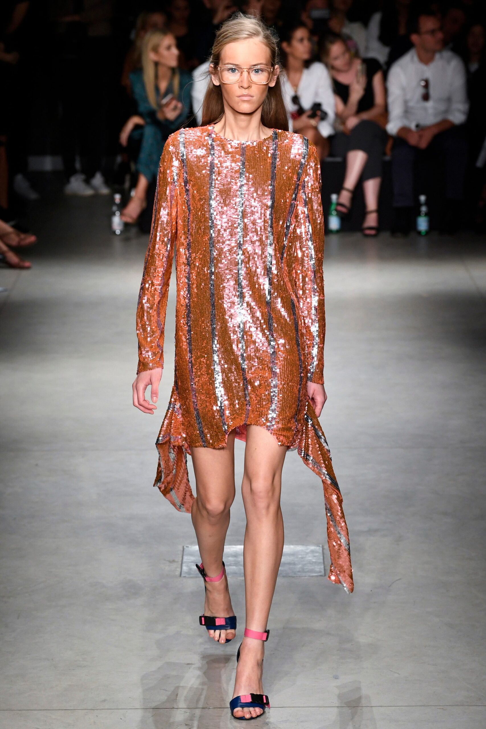 shiny orange pink sequin dress