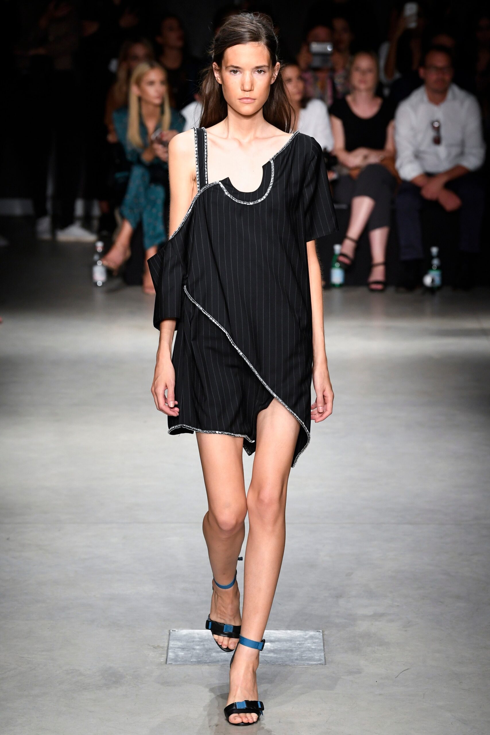 black striped asymmetric dress