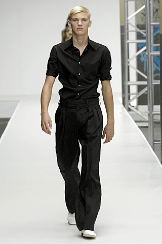 black fitted shirt and relaxed pants