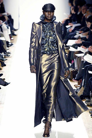 black silk long-sleeve collared structured buttoned shiny coat