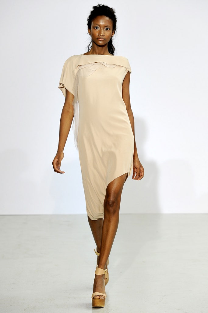 beige silk fitted dress