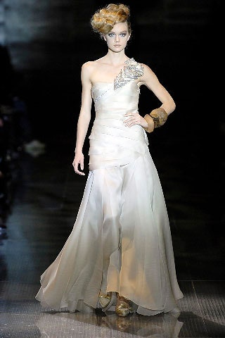 white silk strapless gown