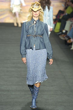 blue cotton blouse and tiered skirt