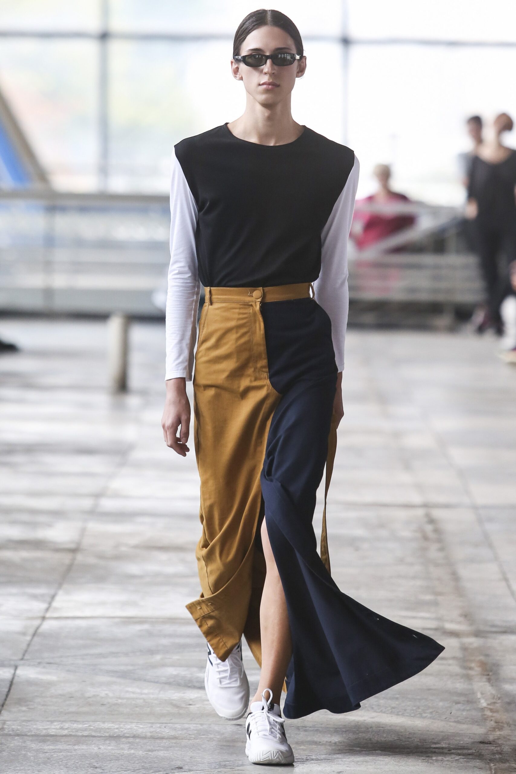 black and white color-blocked outfit