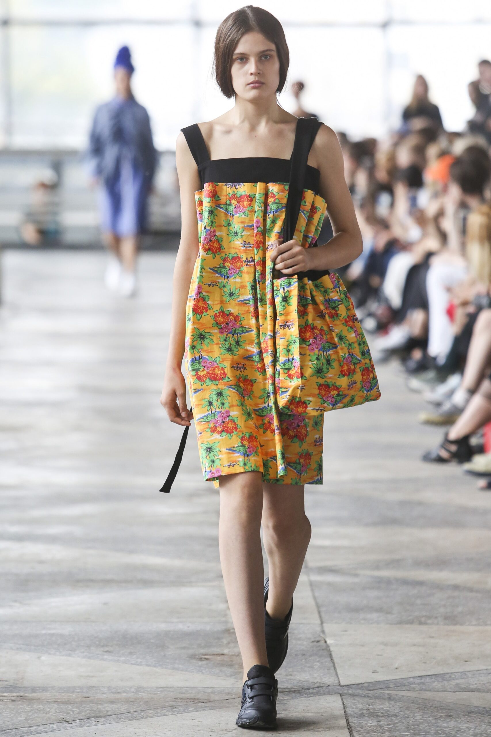 yellow floral pleated dress