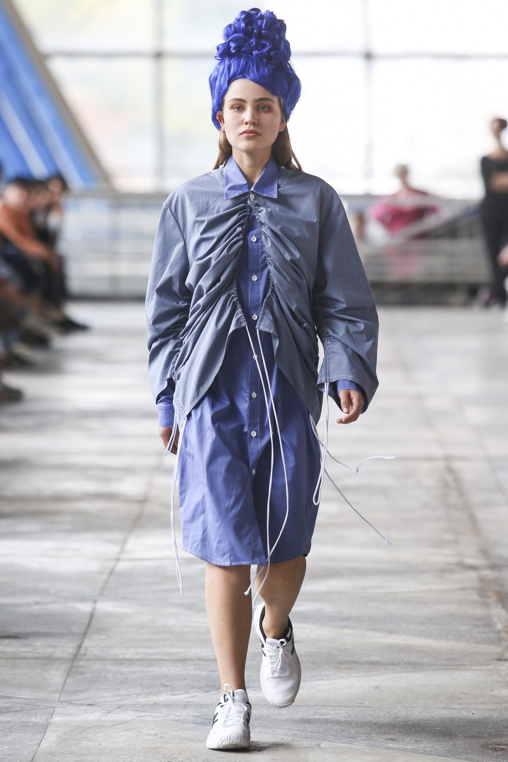 blue relaxed midi dress with pleats