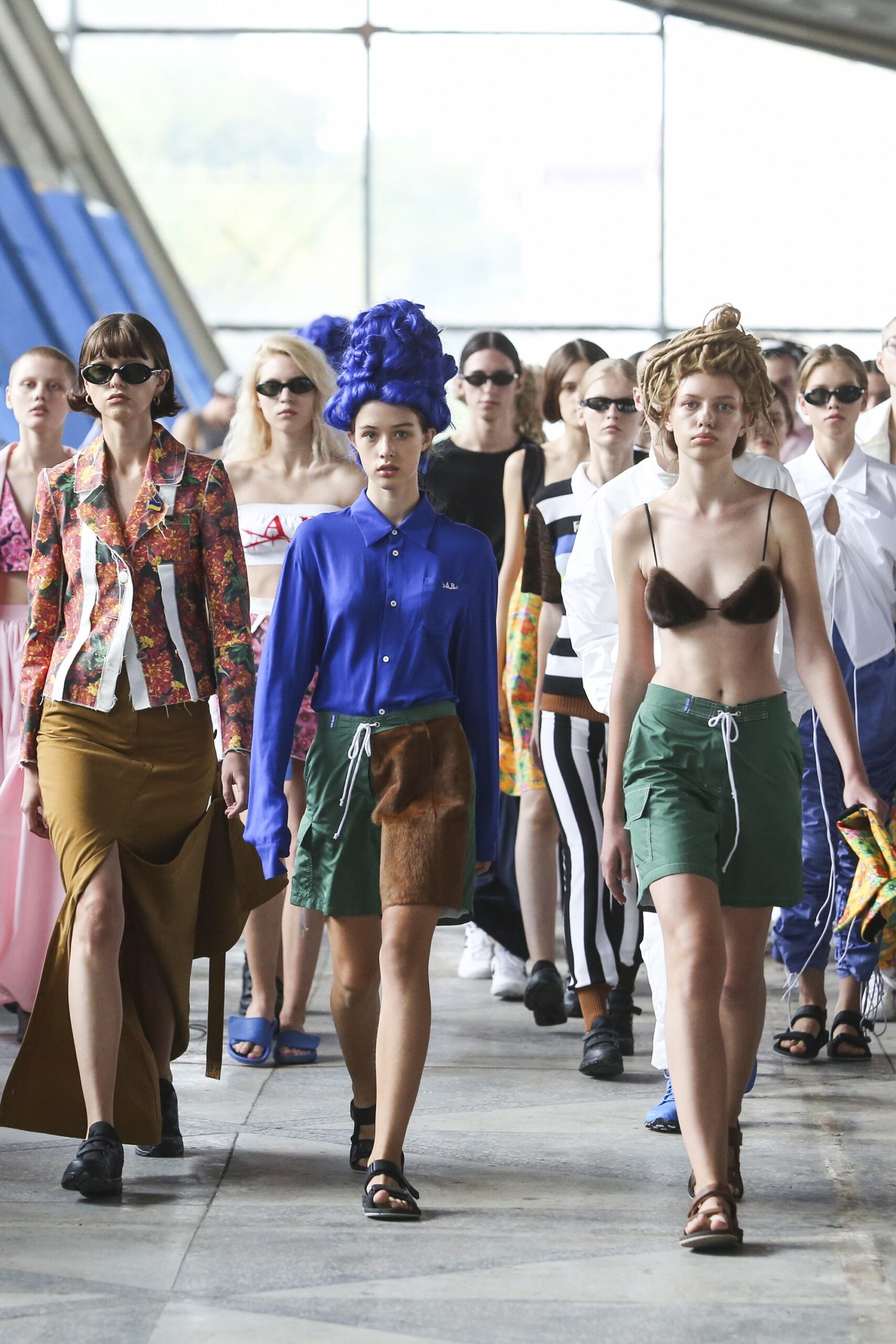 fitted multi-colored shirt and skirts