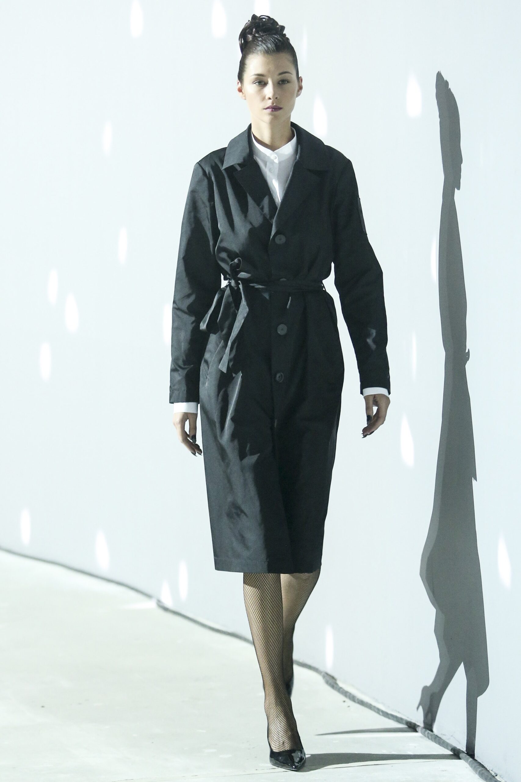 black trench coat with white shirt