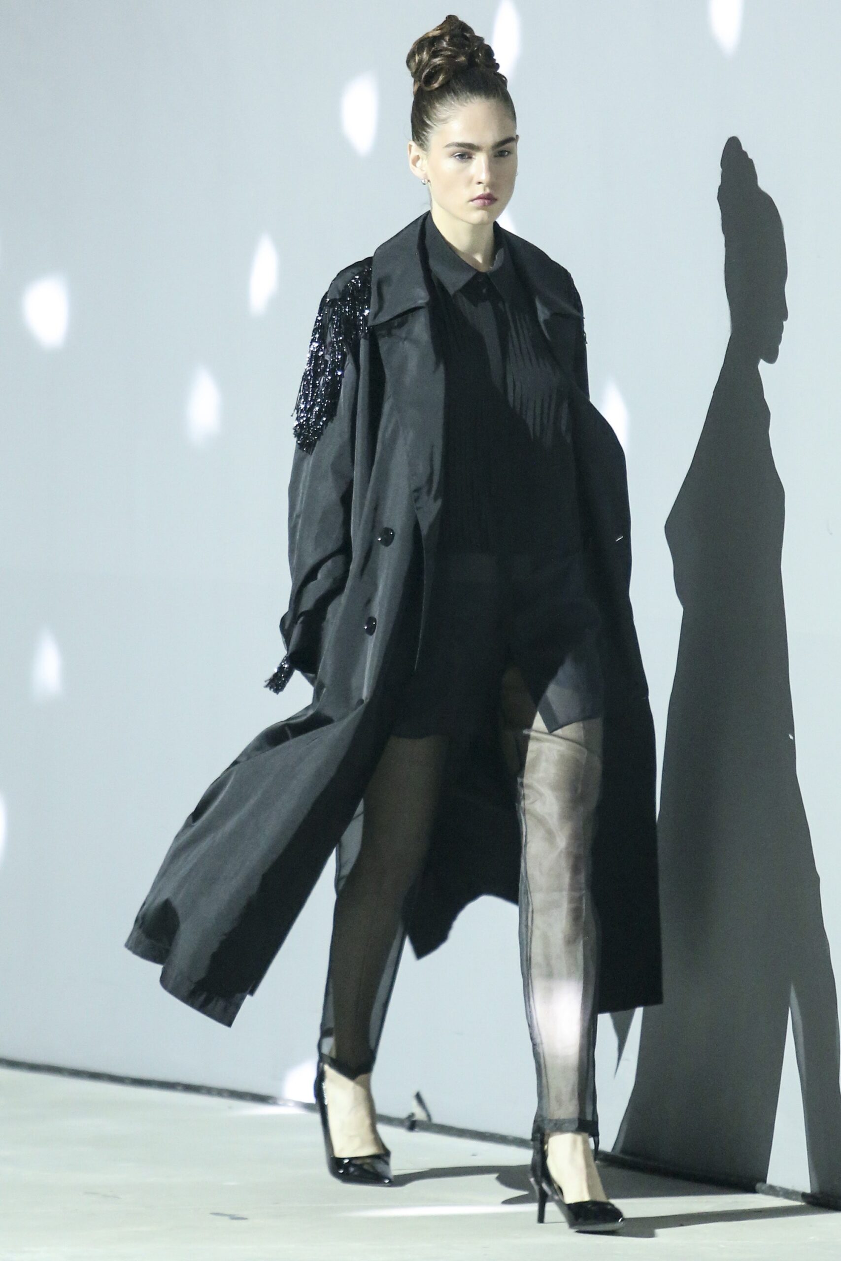 black silk coat and mini dress