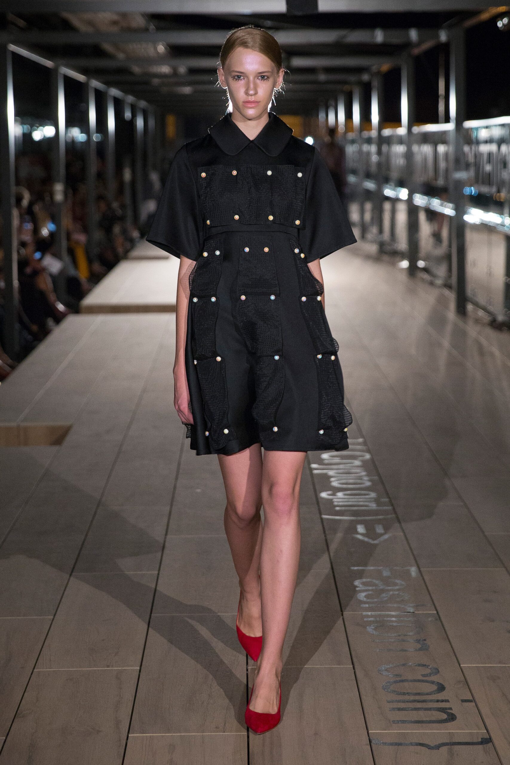 black embellished mesh-panel romper