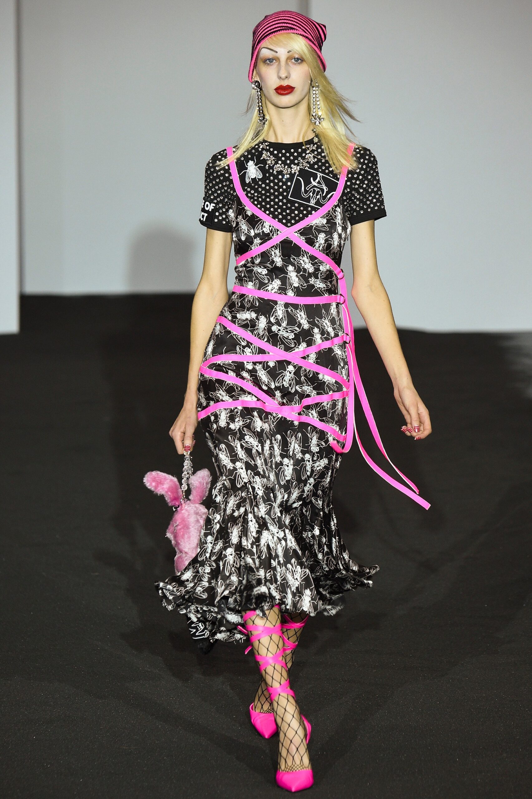 black and white flared midi dress