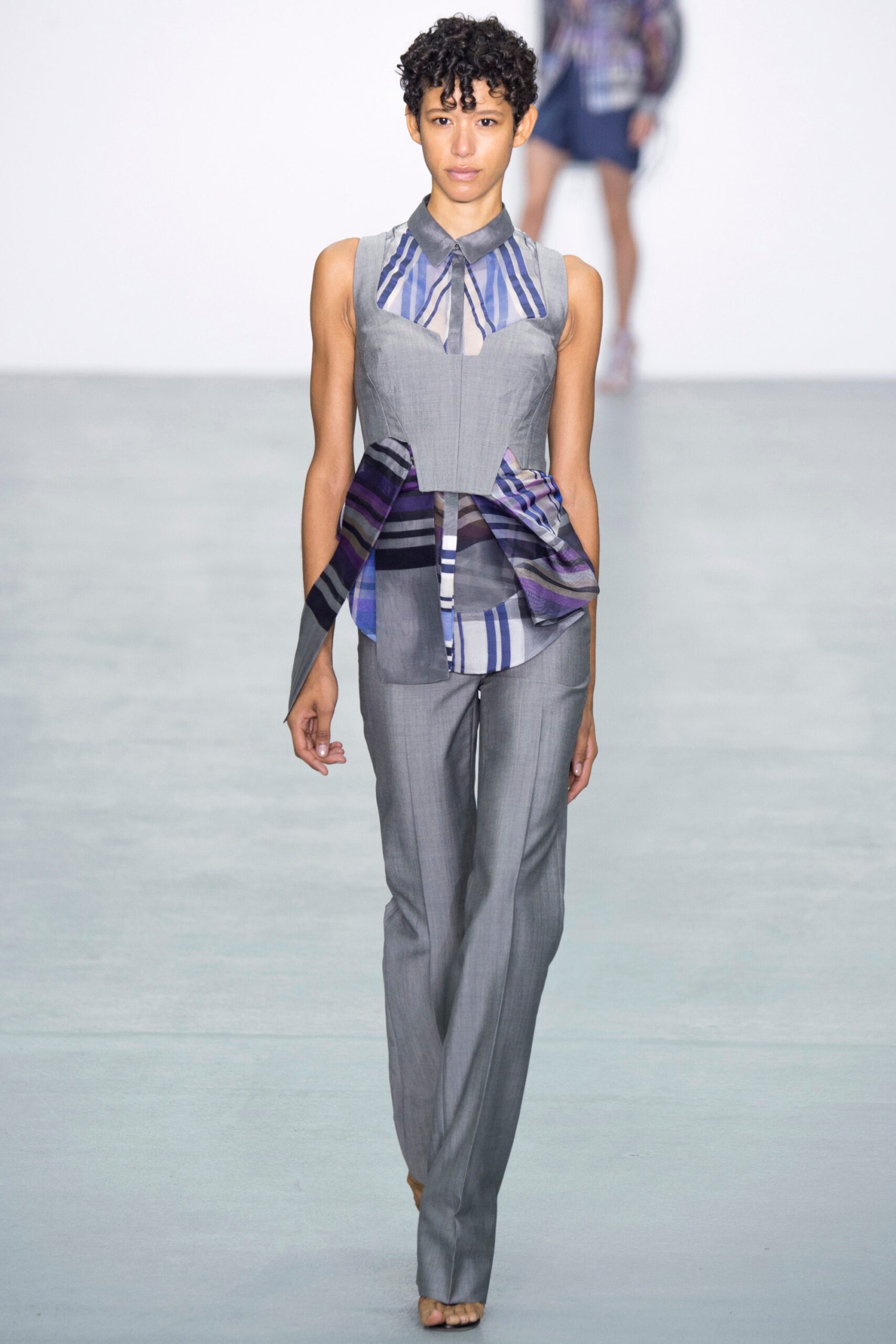 fitted gray top with layered detail