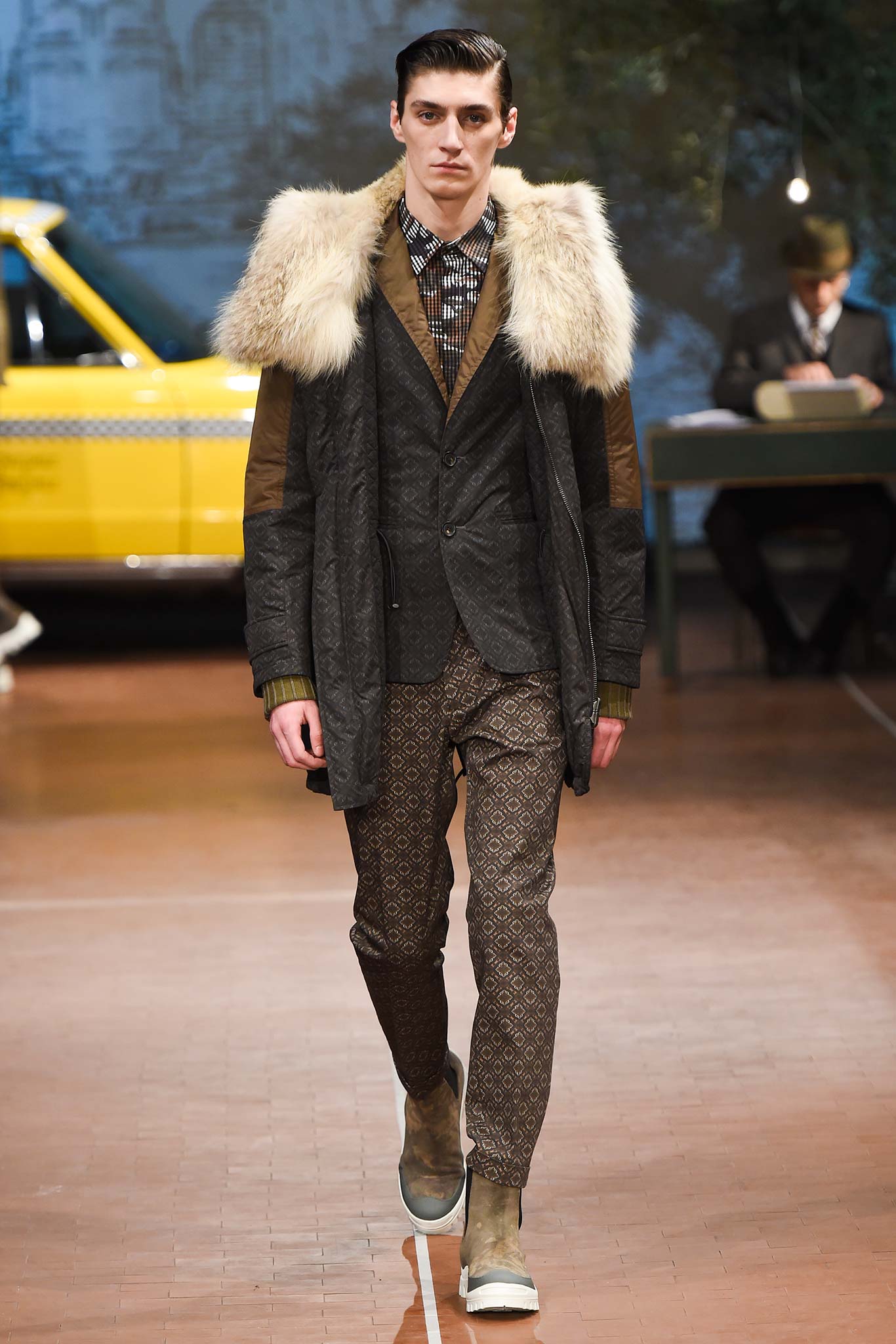 brown wool coat with fur