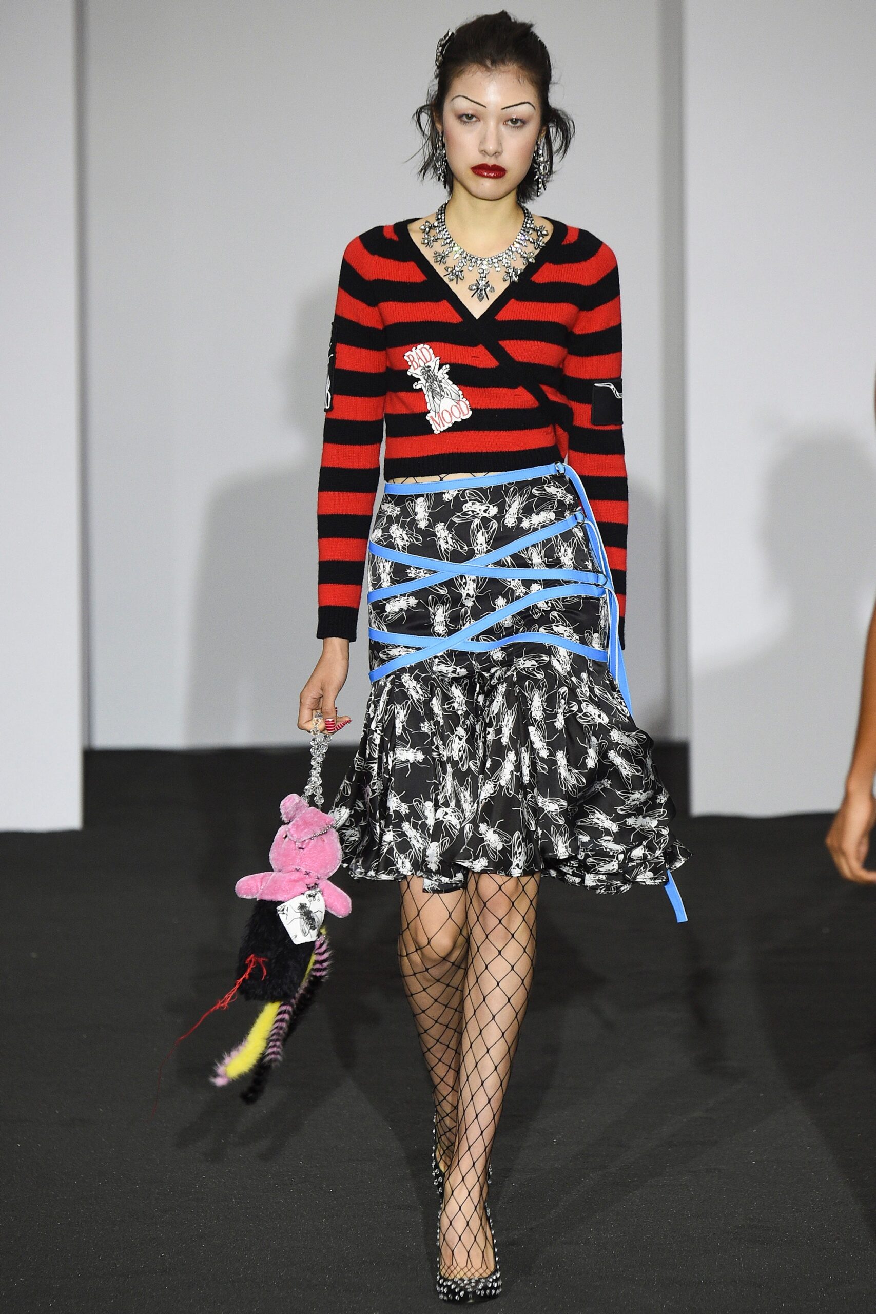 red and black striped top with flared skirt