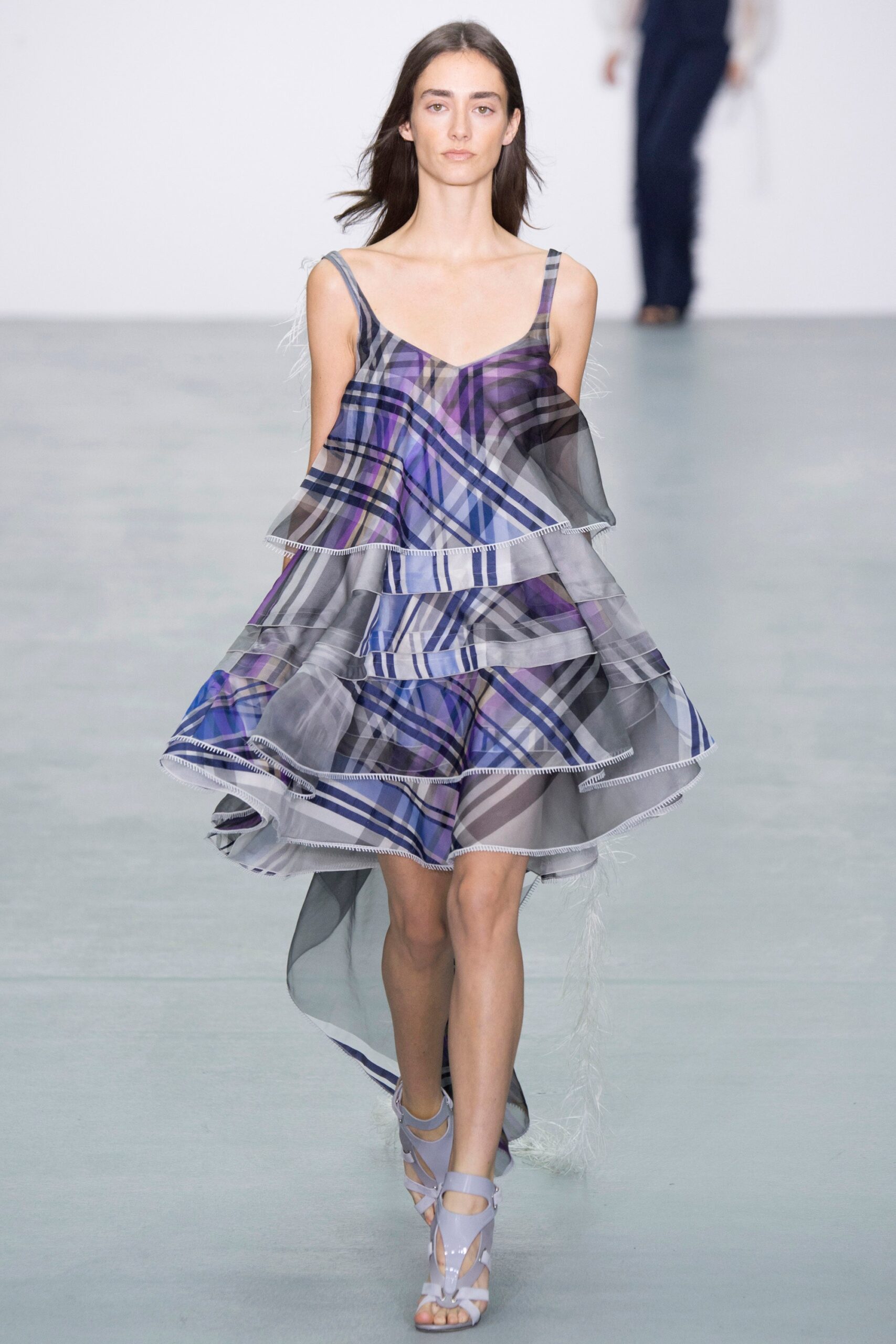 blue purple plaid tiered dress