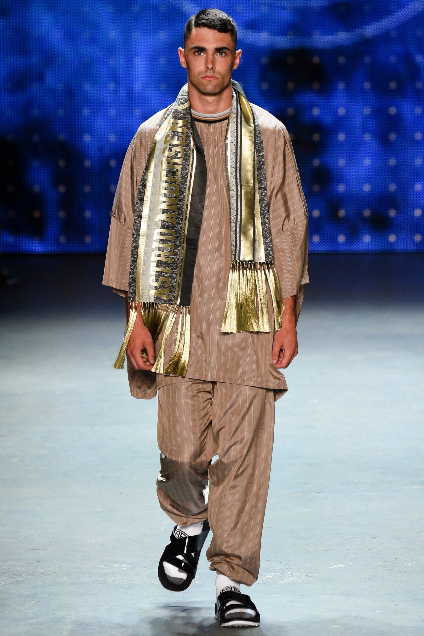 beige striped top and pants