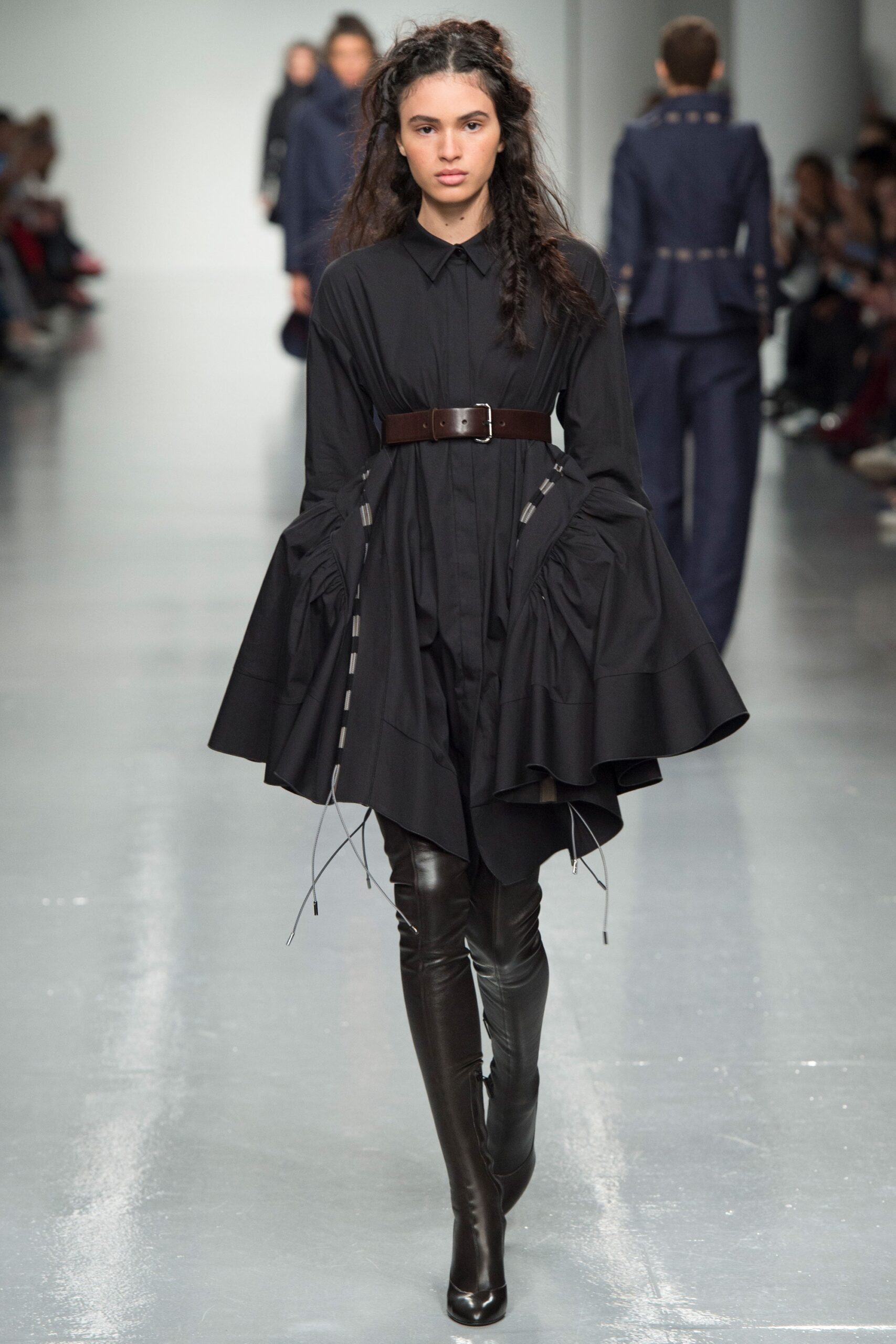 black leather fitted straight-leg boots