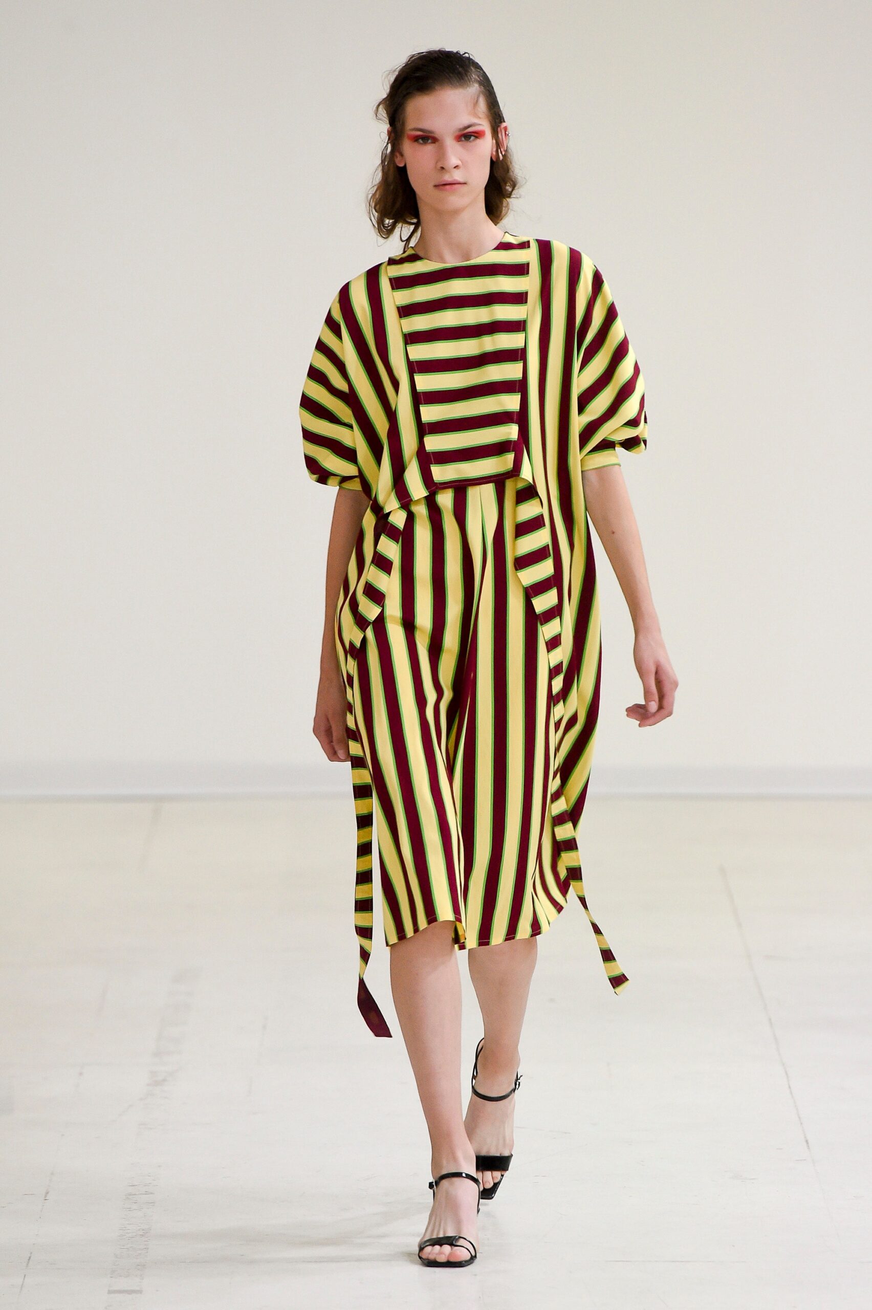 yellow and red striped midi dress