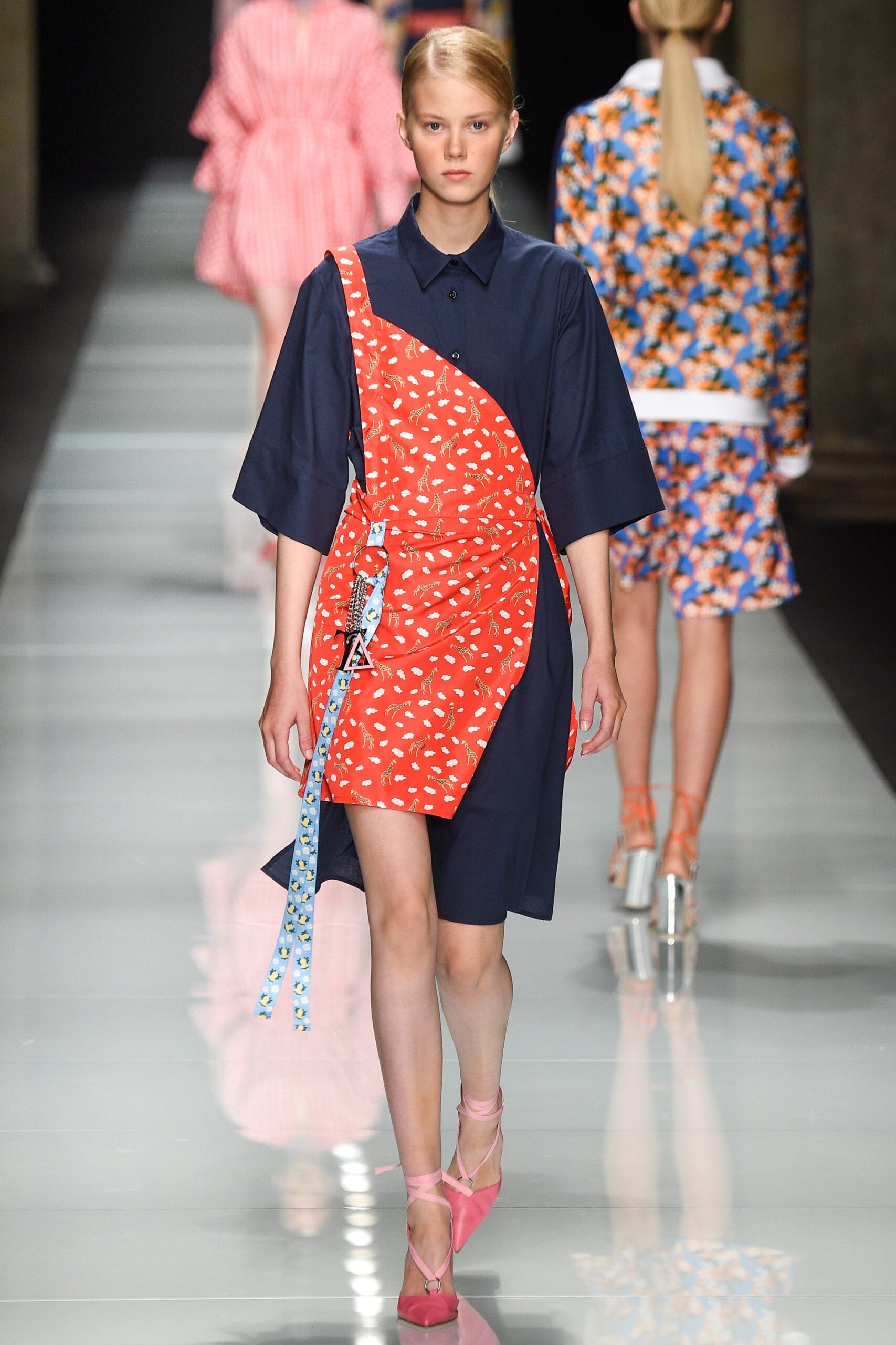 blue and red printed dress