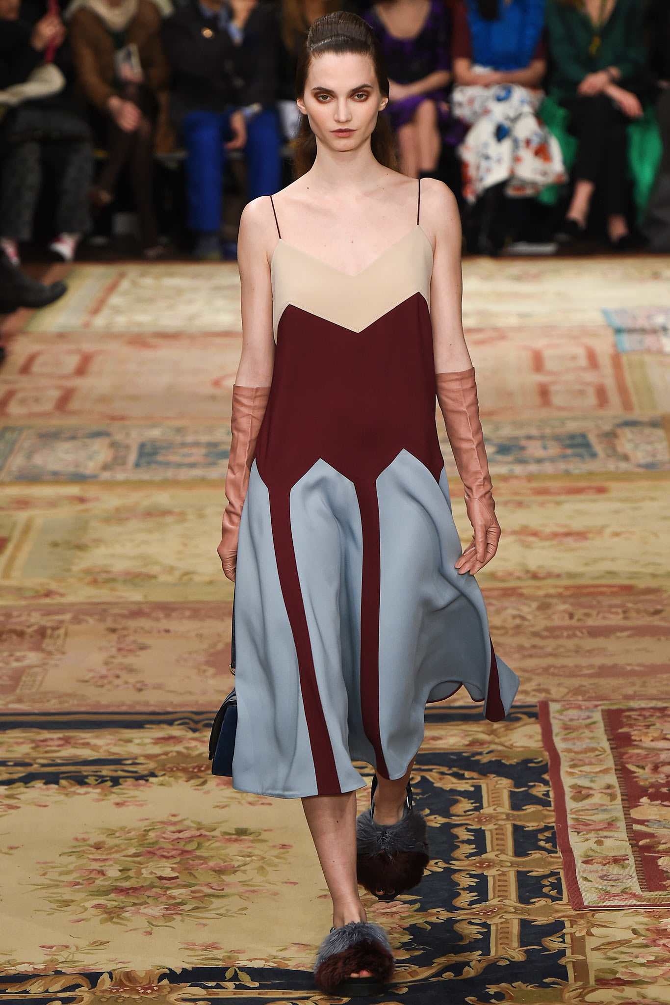 color-blocked midi dress with gloves