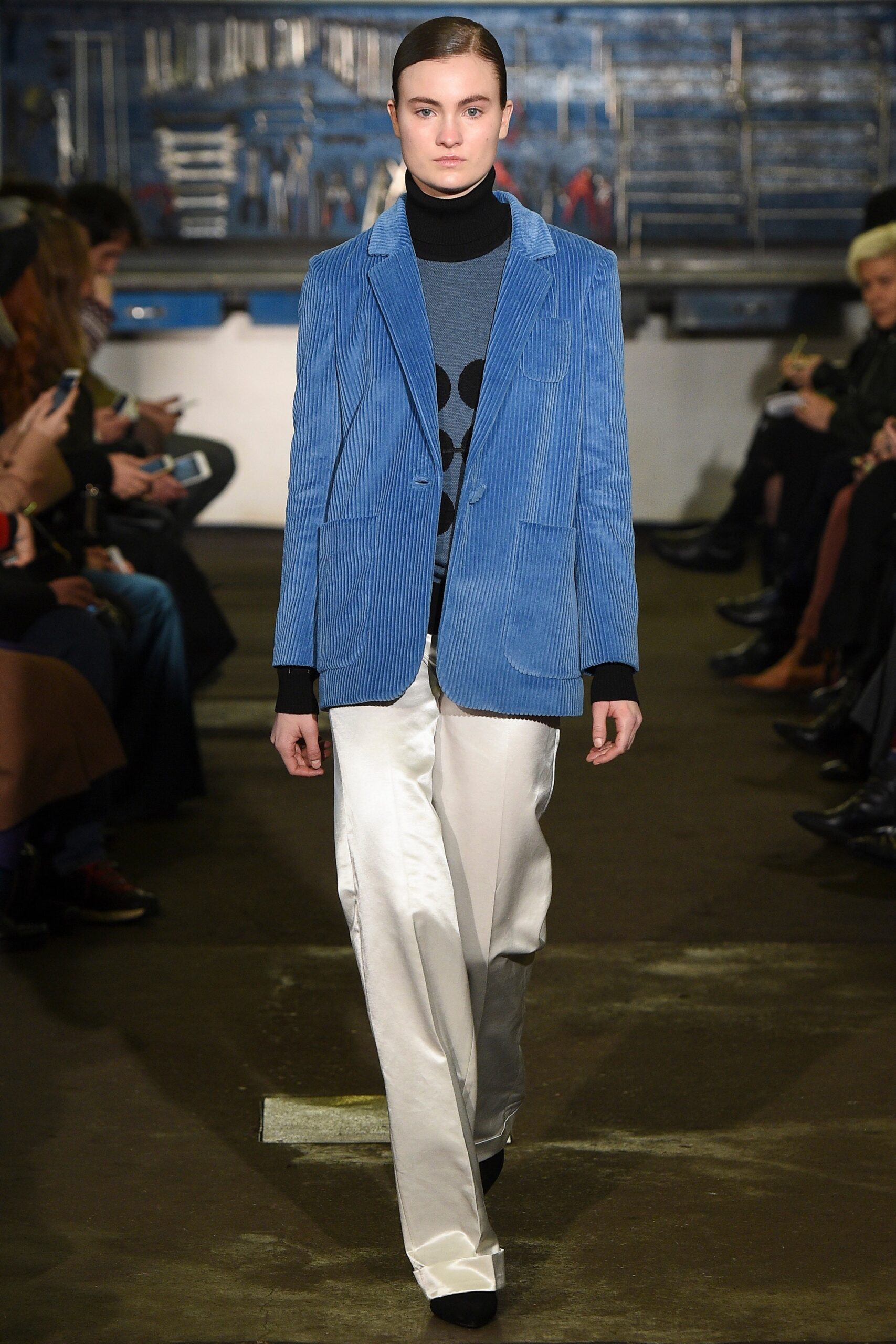blue cotton long-sleeve collared tailored striped blazer
