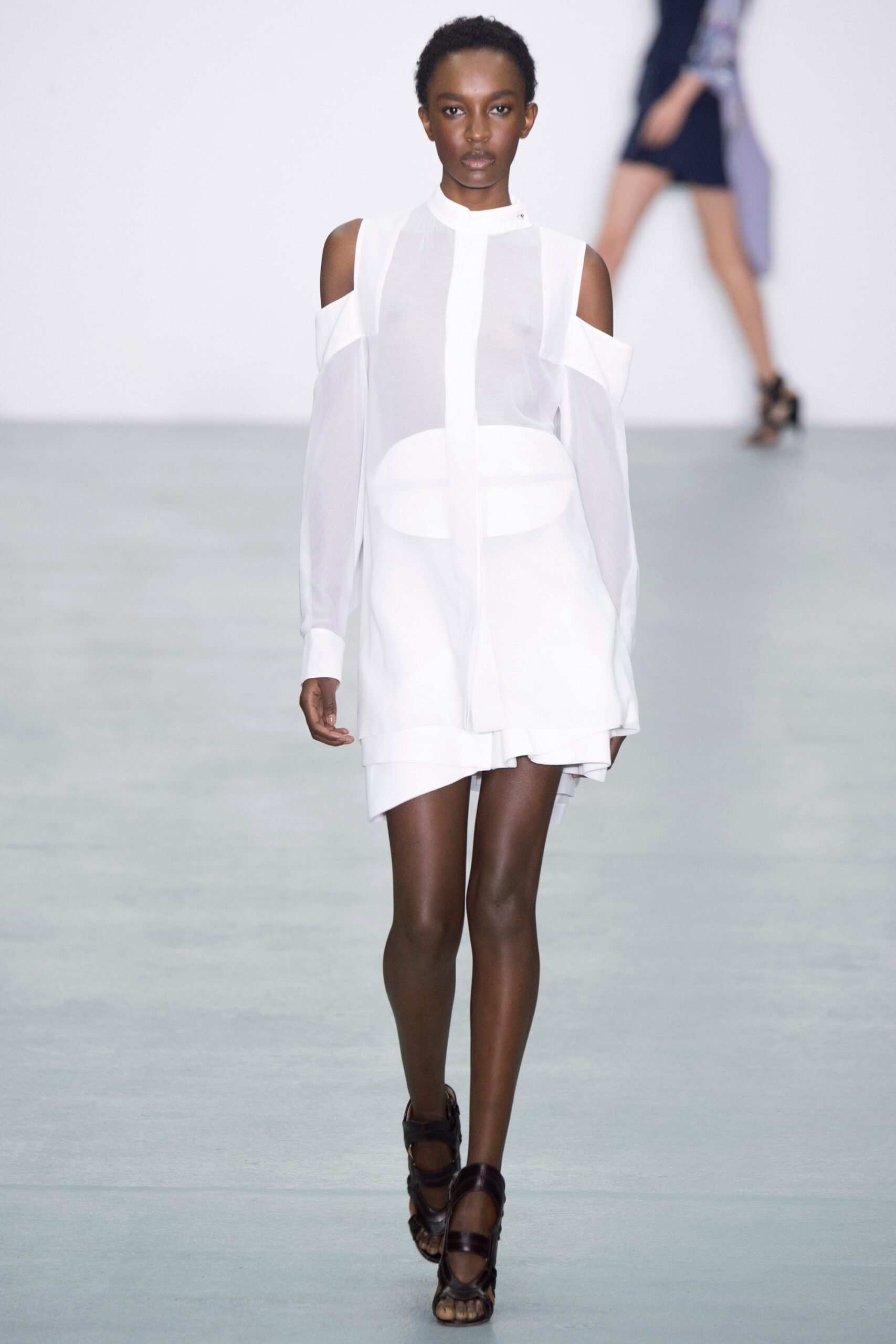 white sheer asymmetric dress