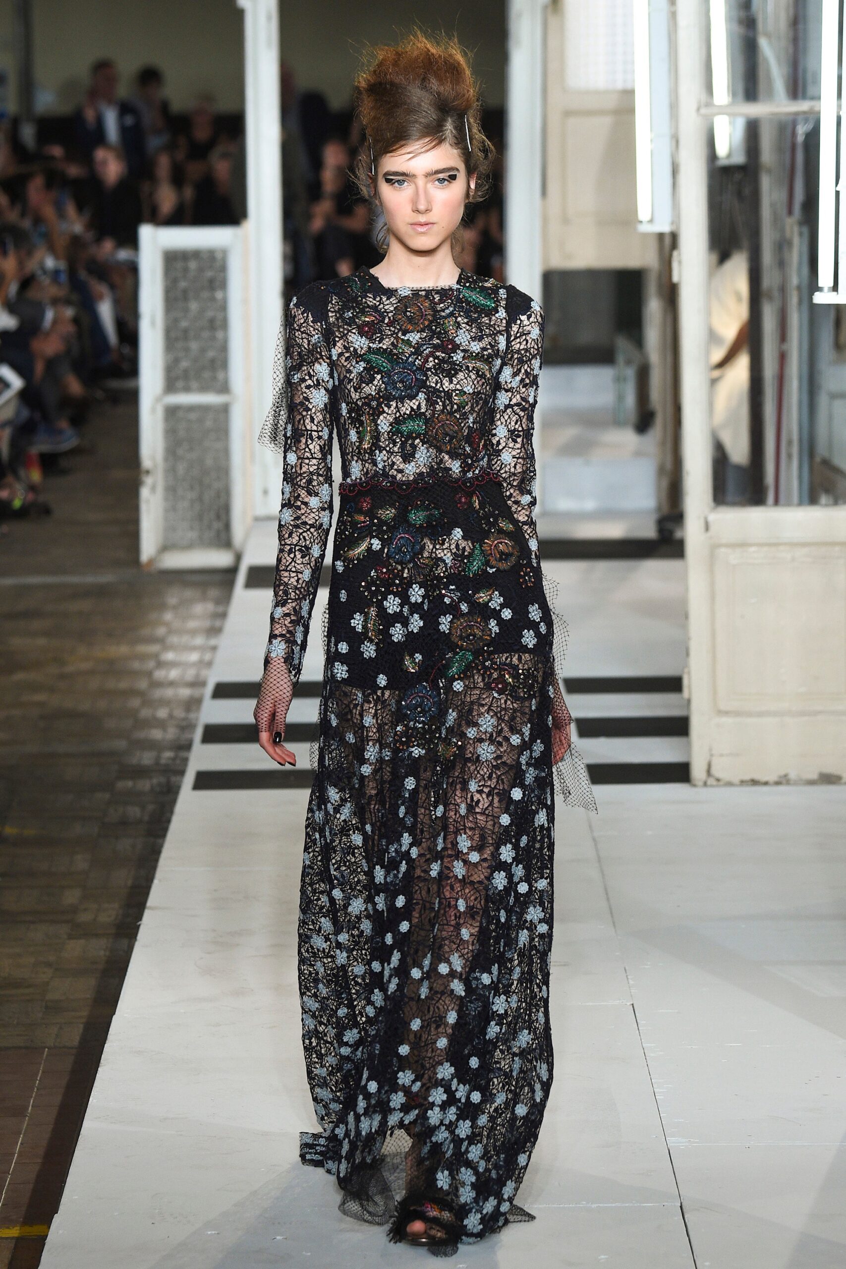 black lace embroidered gown