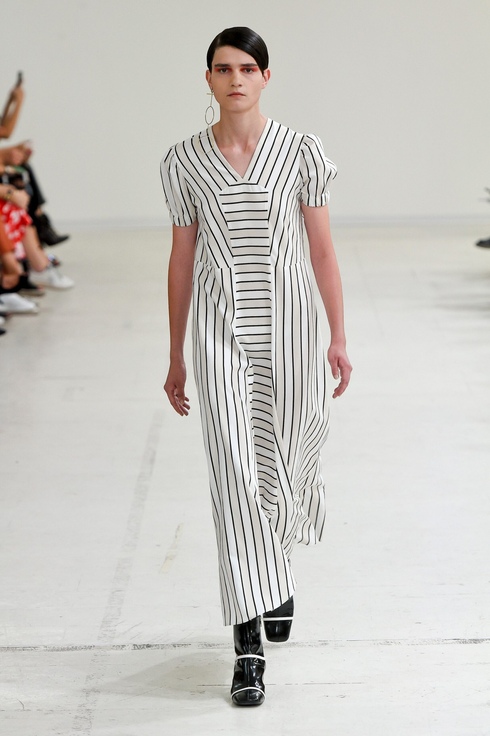 white and black striped midi dress