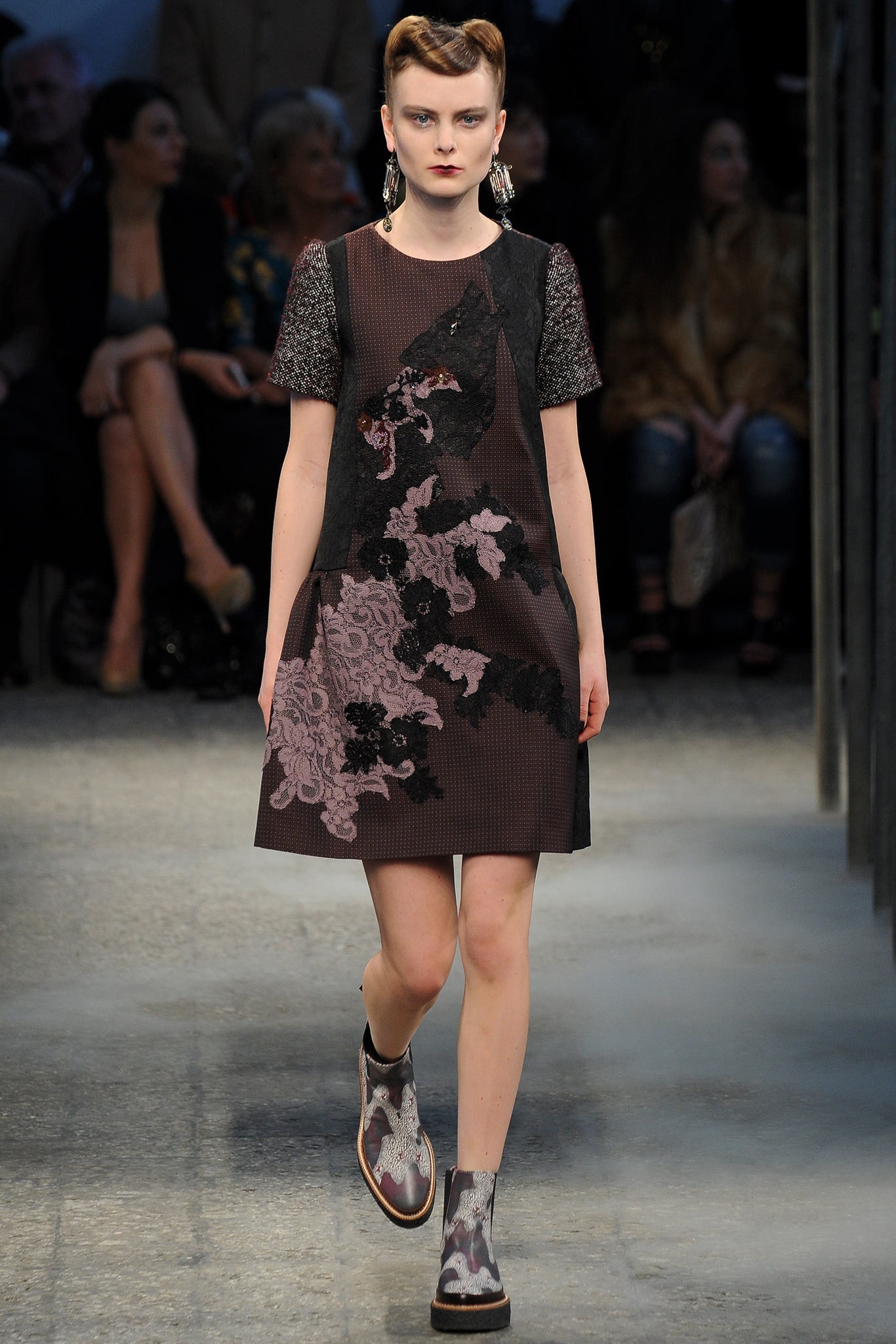 fitted black and purple embroidered dress