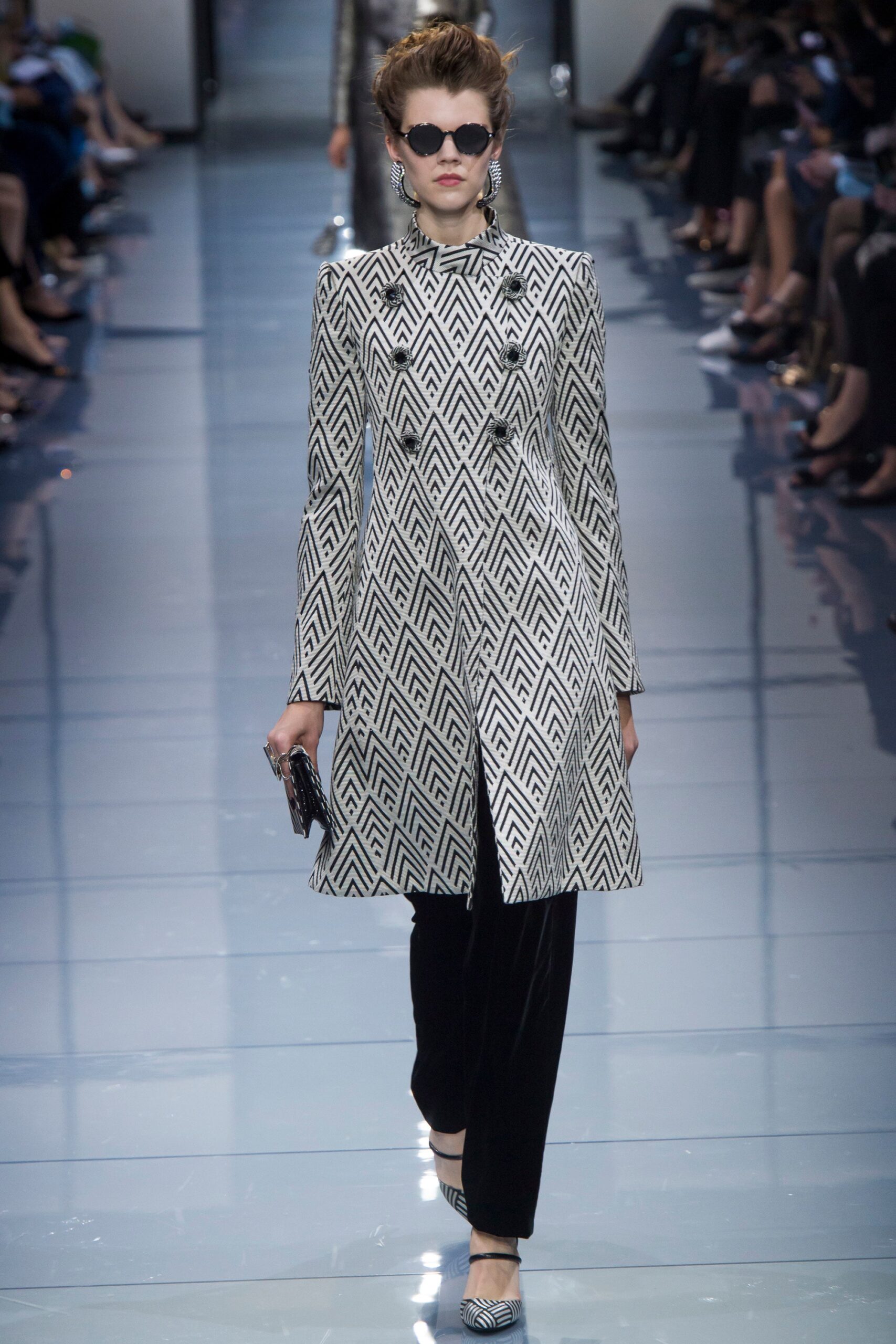 black and white printed coat