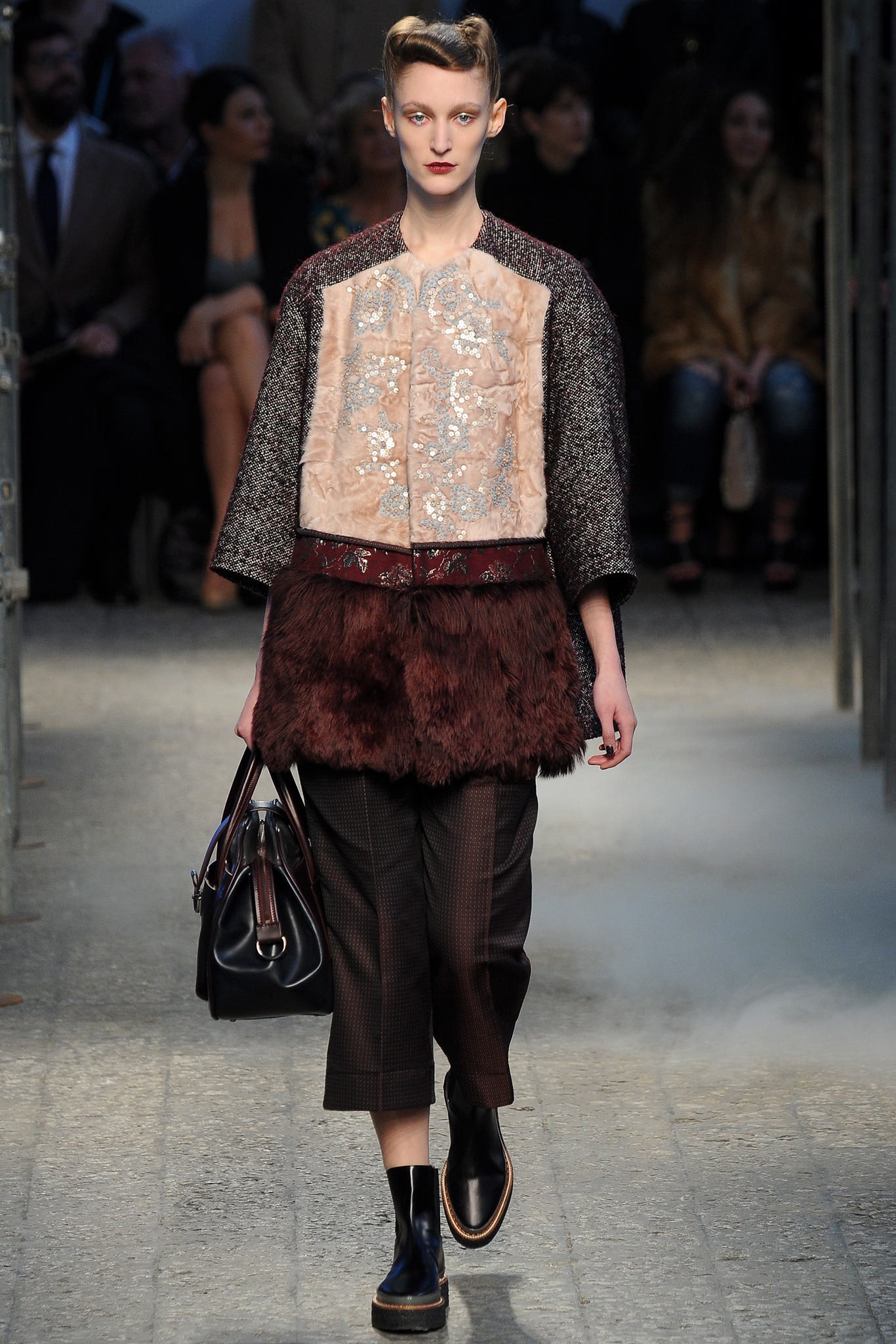 brown gray relaxed coat with tailored pants