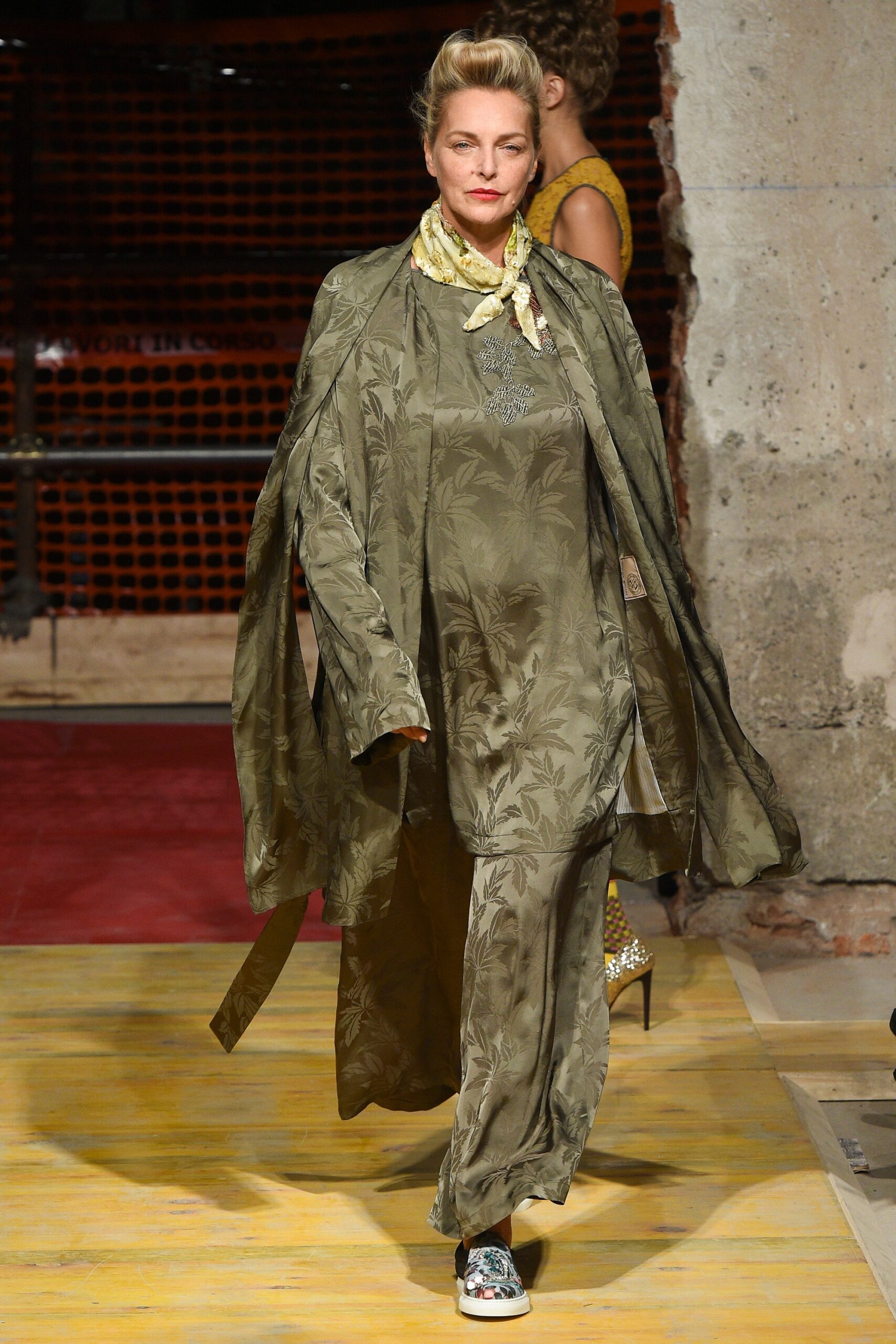 green silk coat and pants