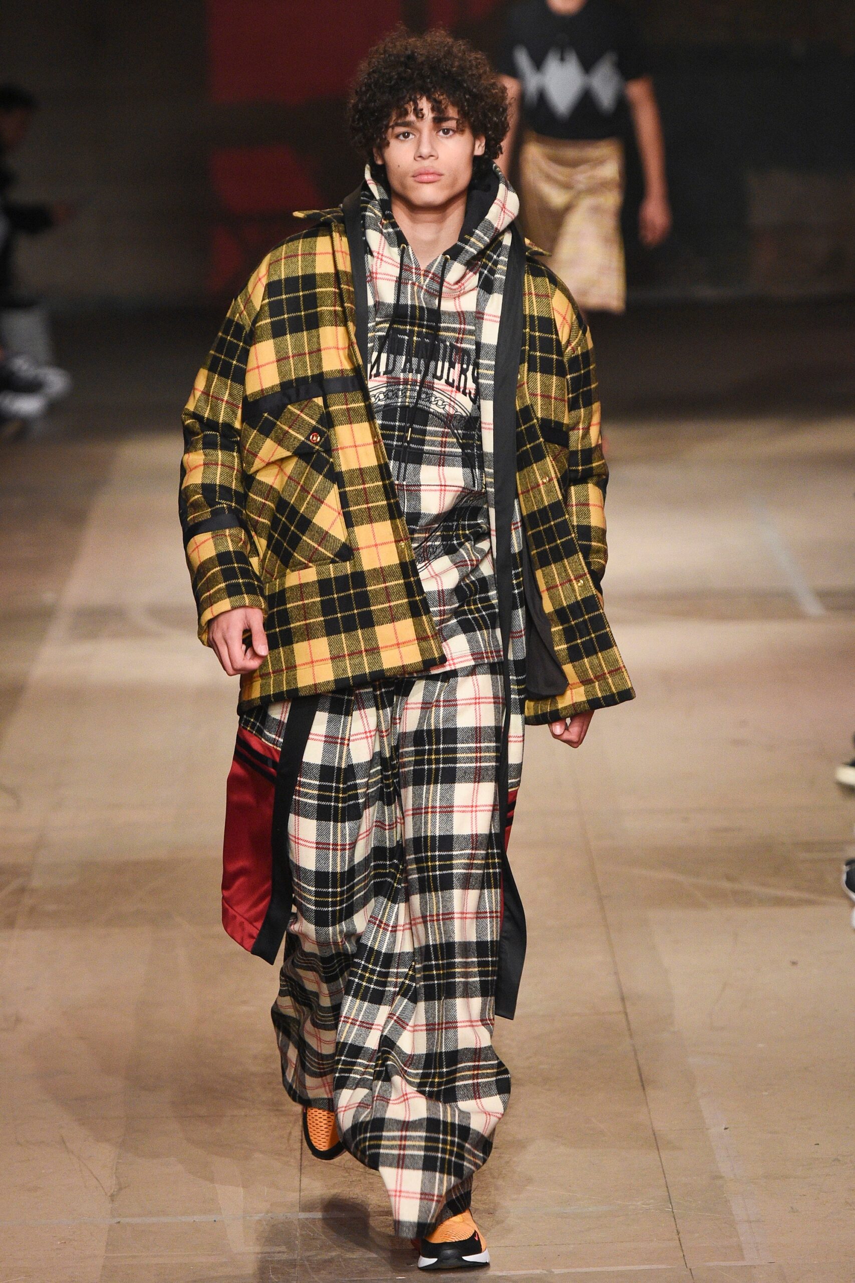 oversized checked jacket with hoodie