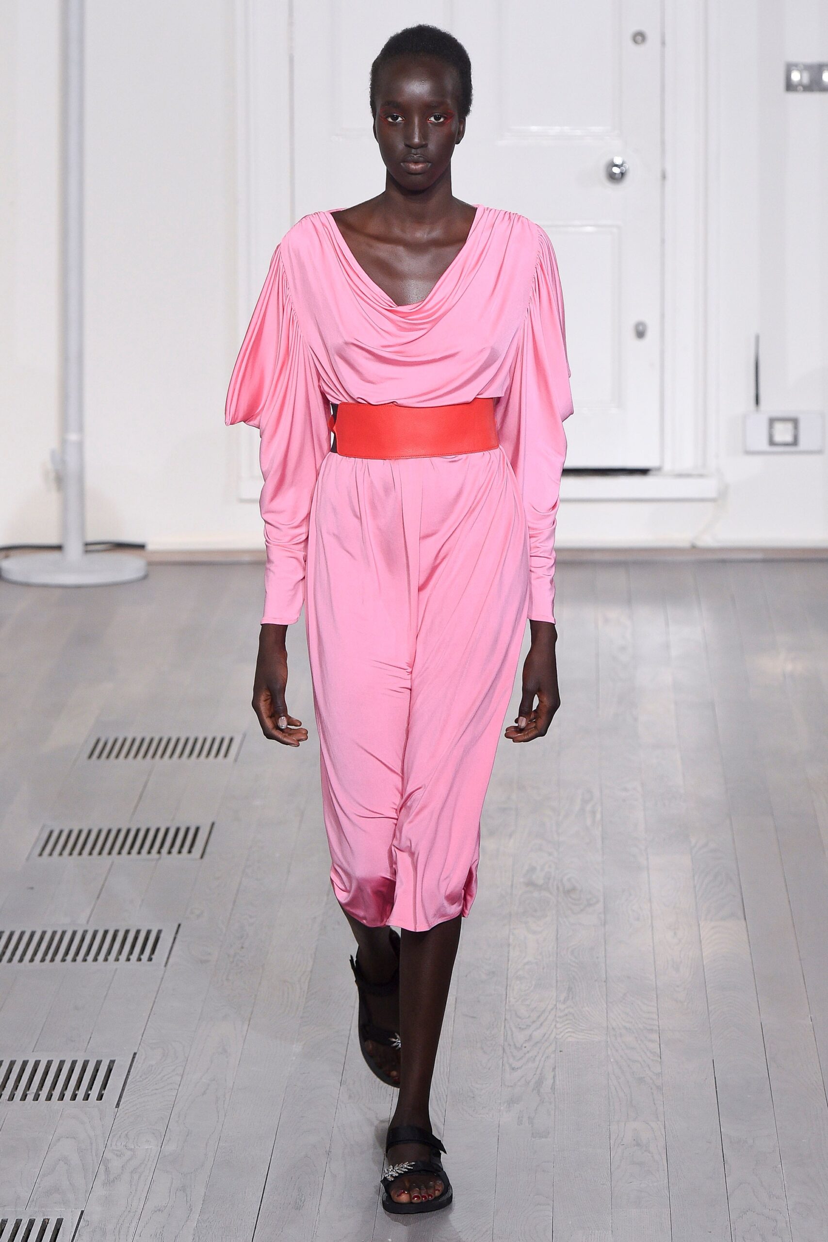 pink silk fitted dress