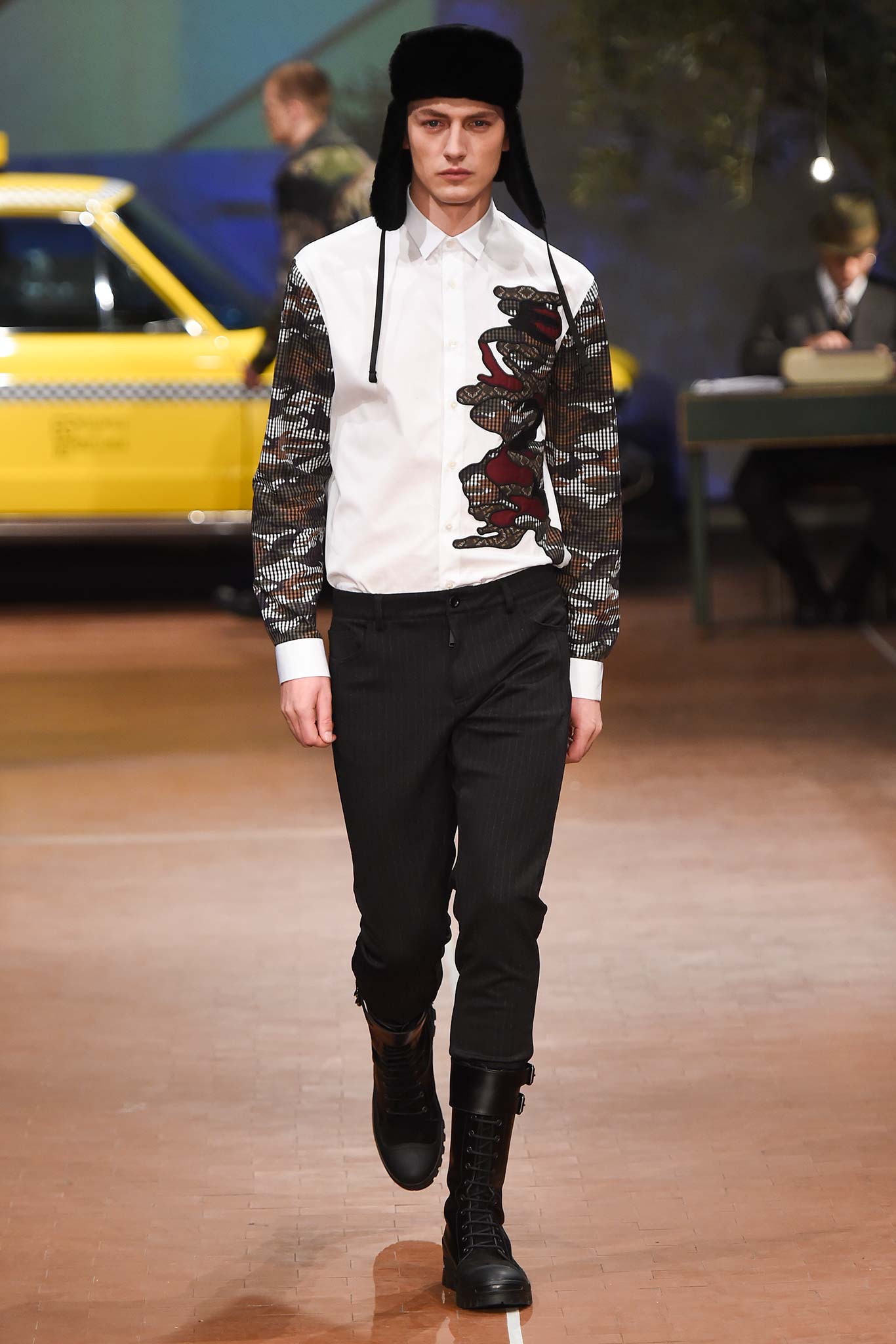 white embroidered shirt with black pants