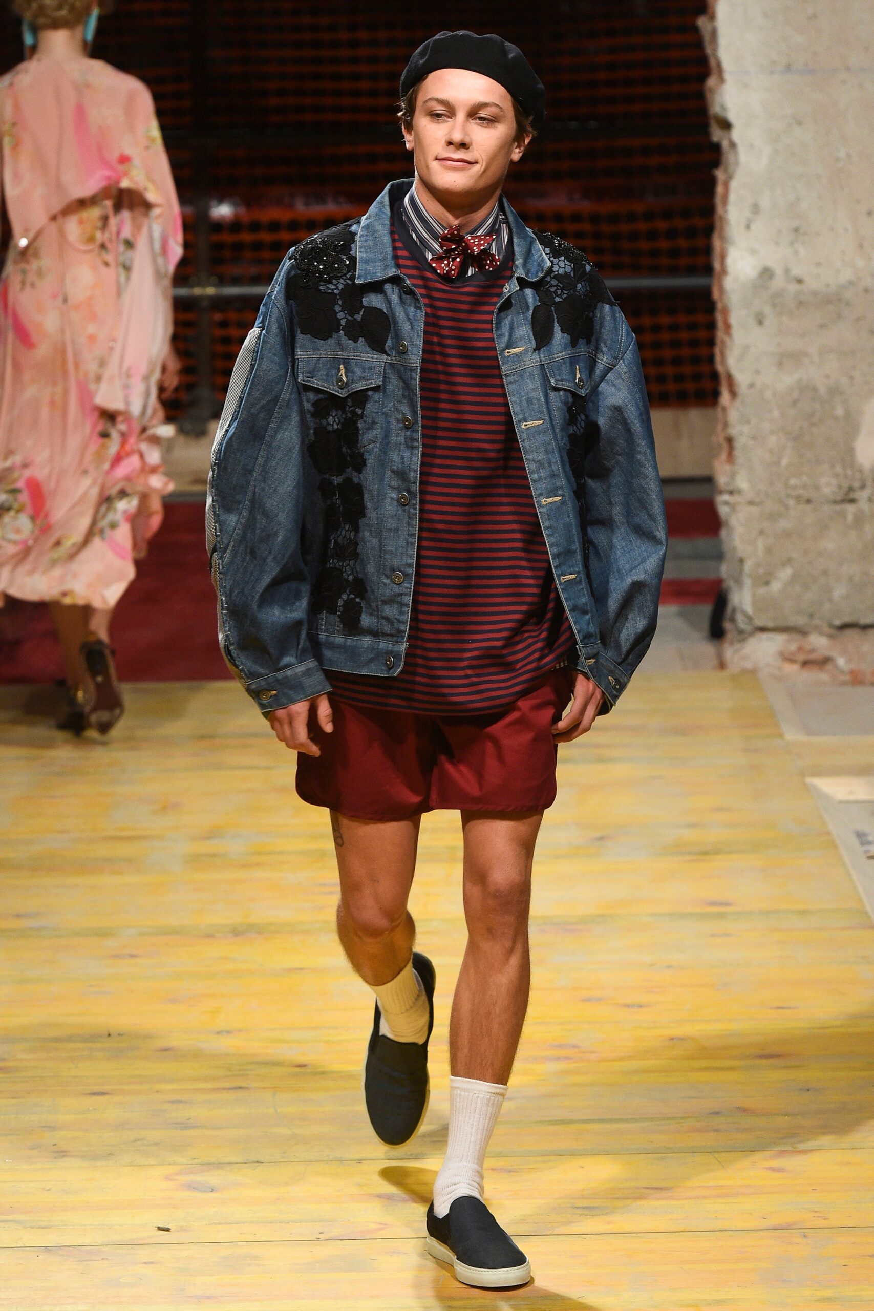 oversized denim jacket with striped shirt