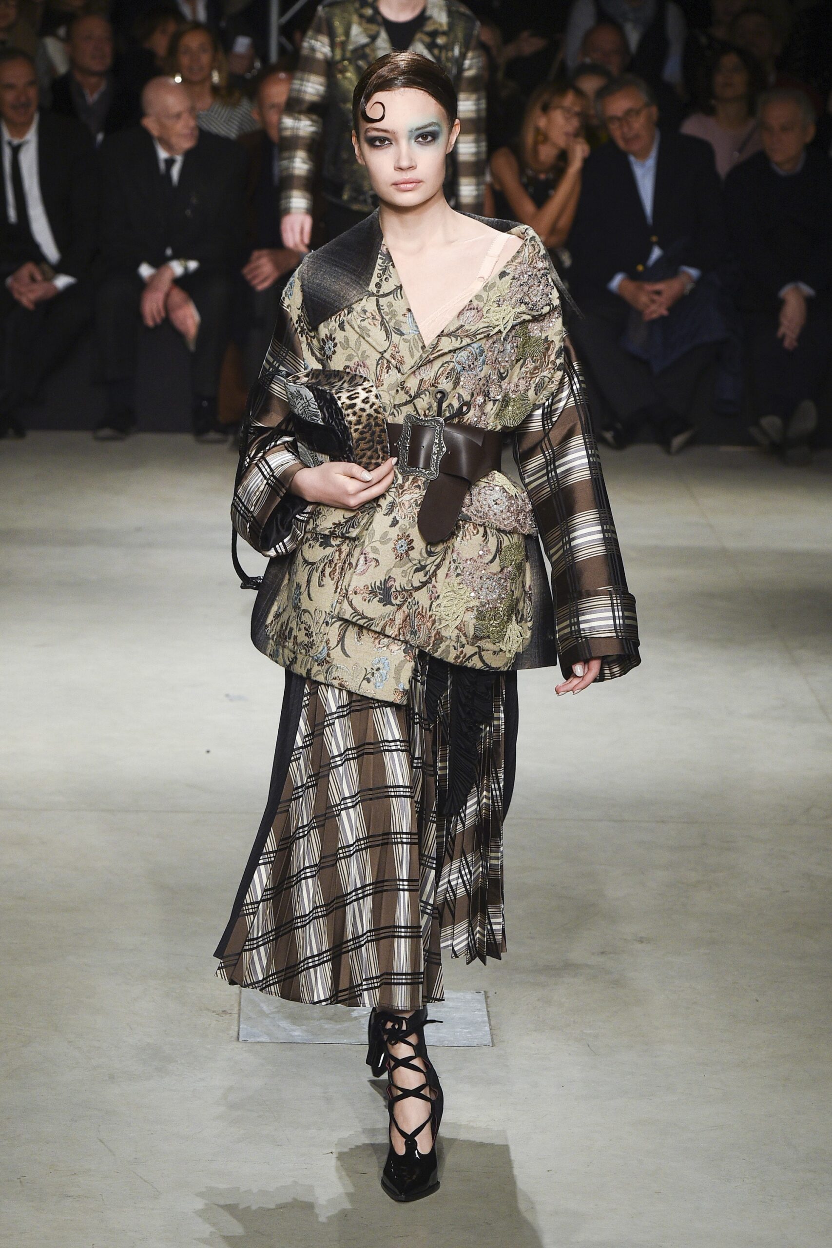 printed relaxed blazer with asymmetric skirt