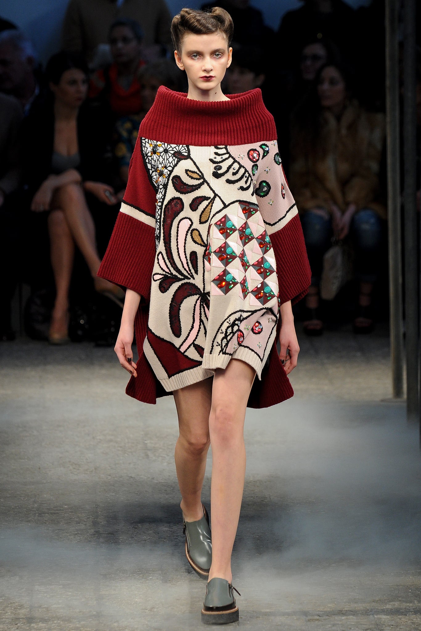 red and beige embroidered poncho