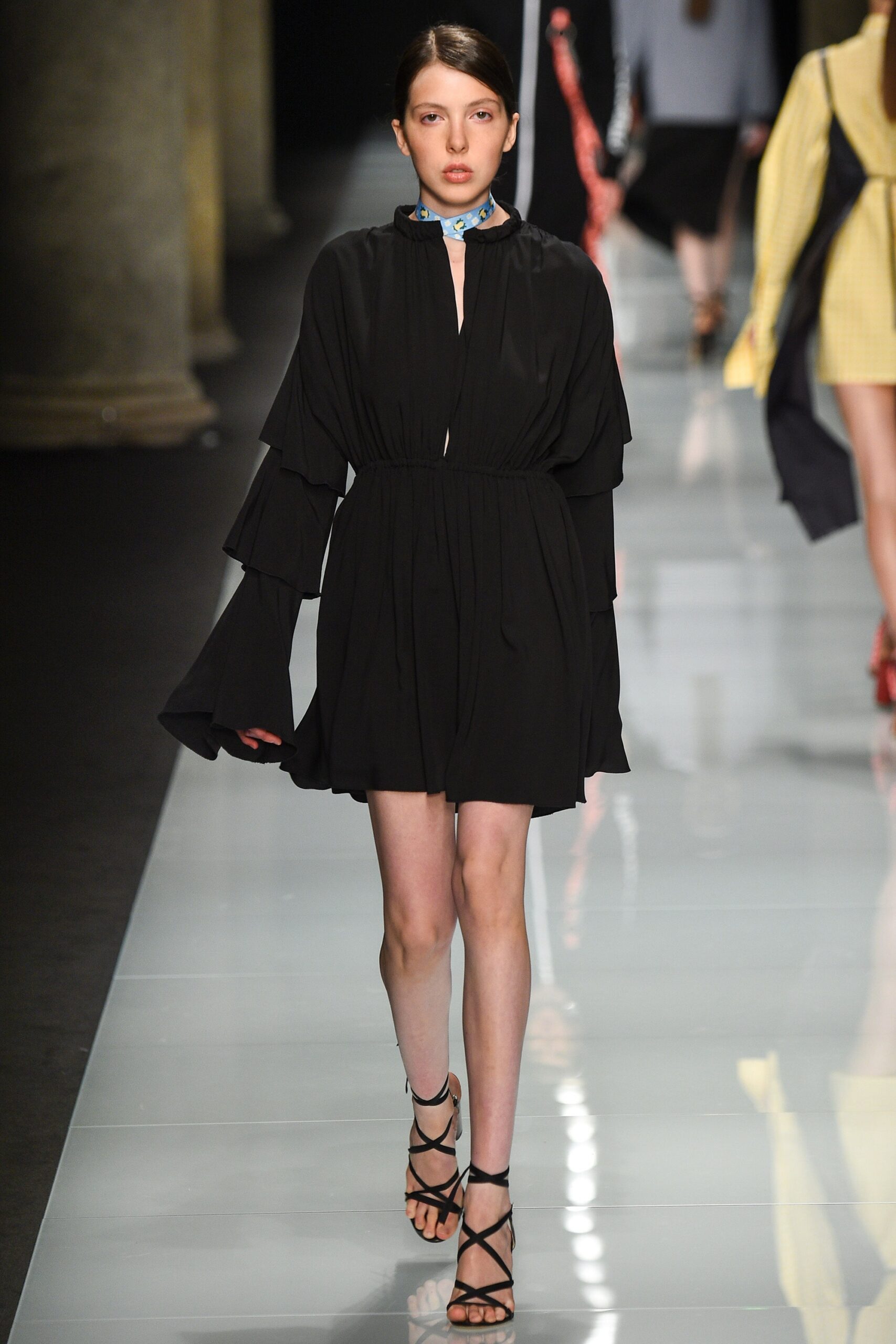 black ruffled short dress