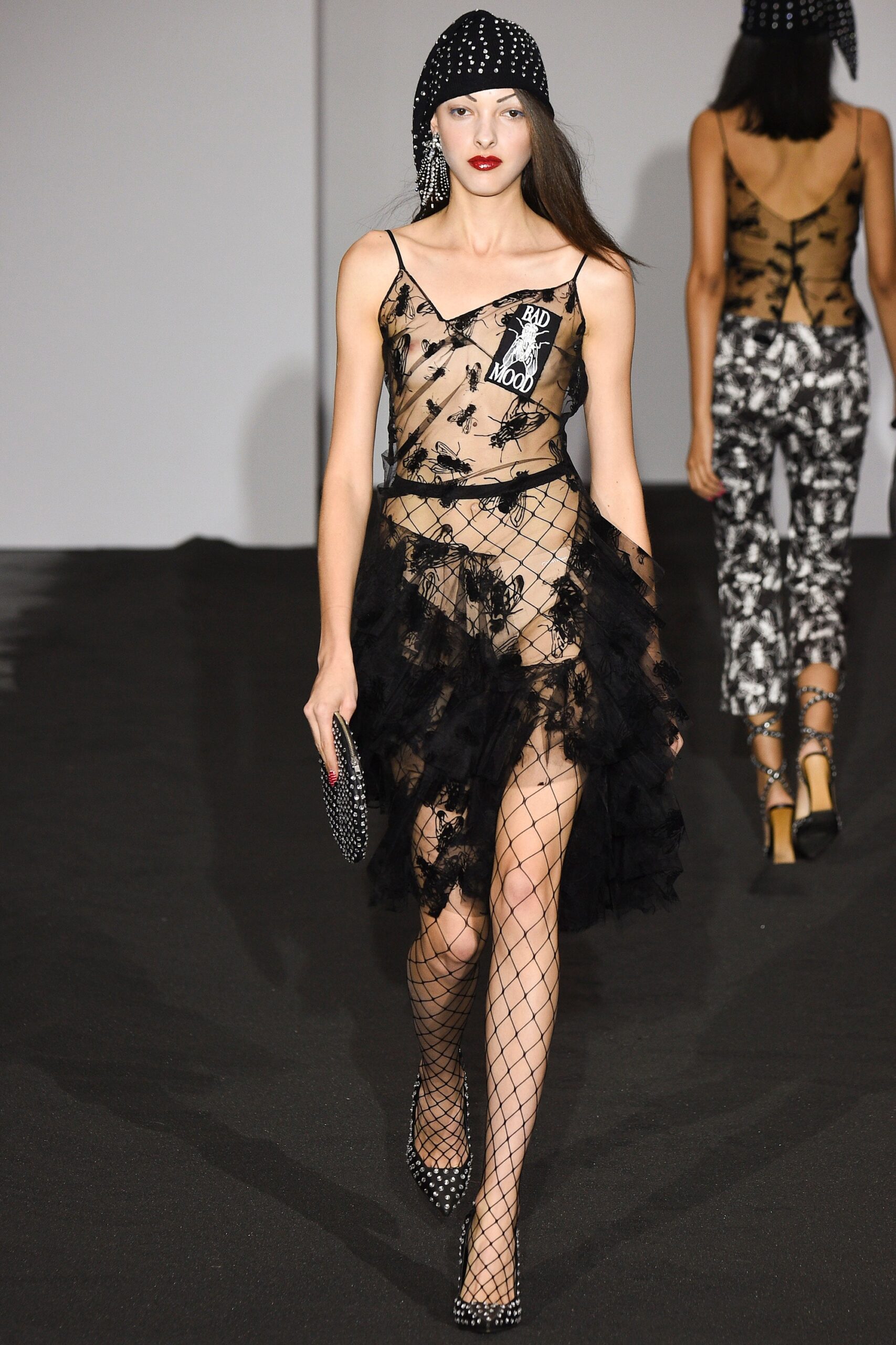 black sheer layered mini dress