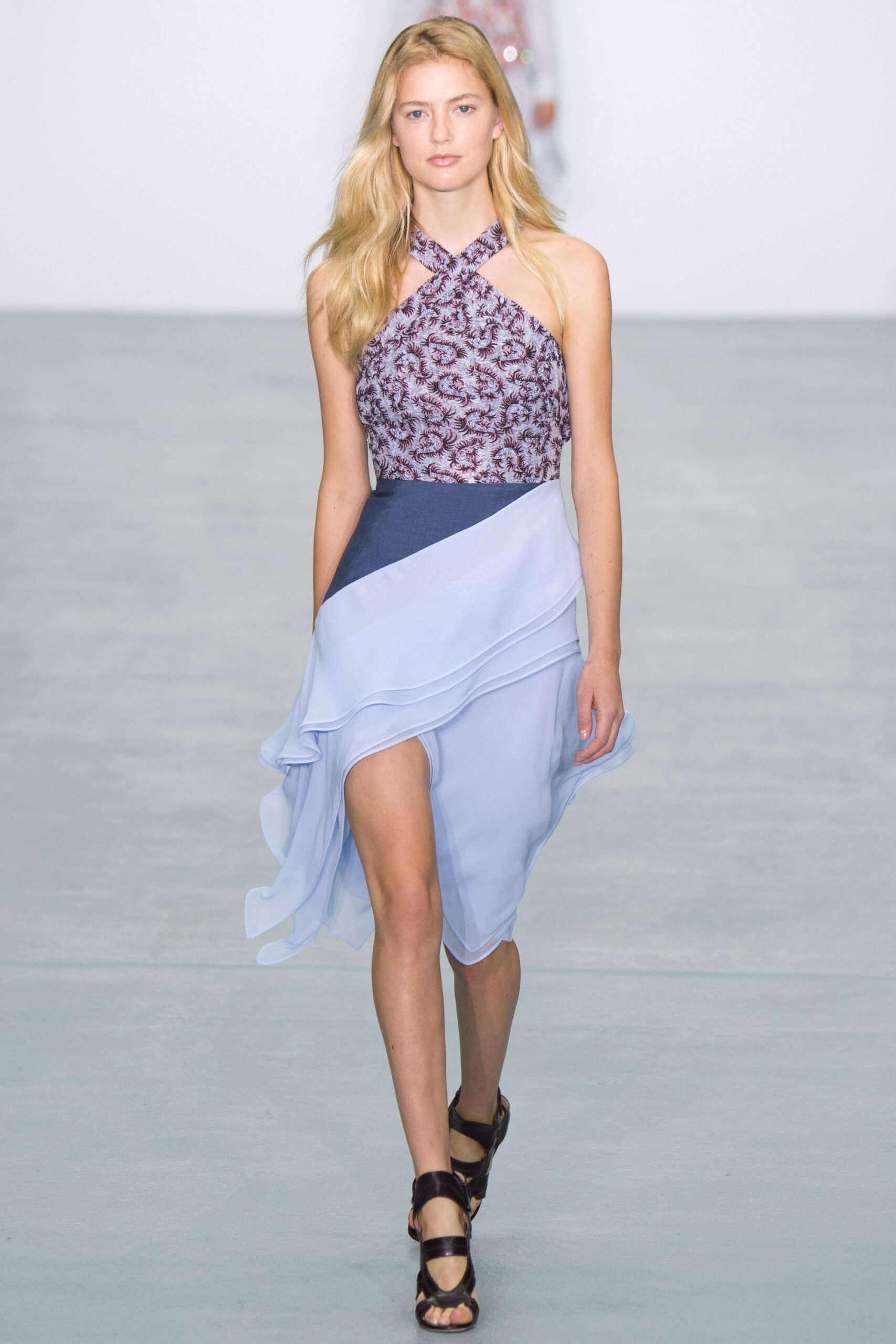 blue and purple halterneck dress