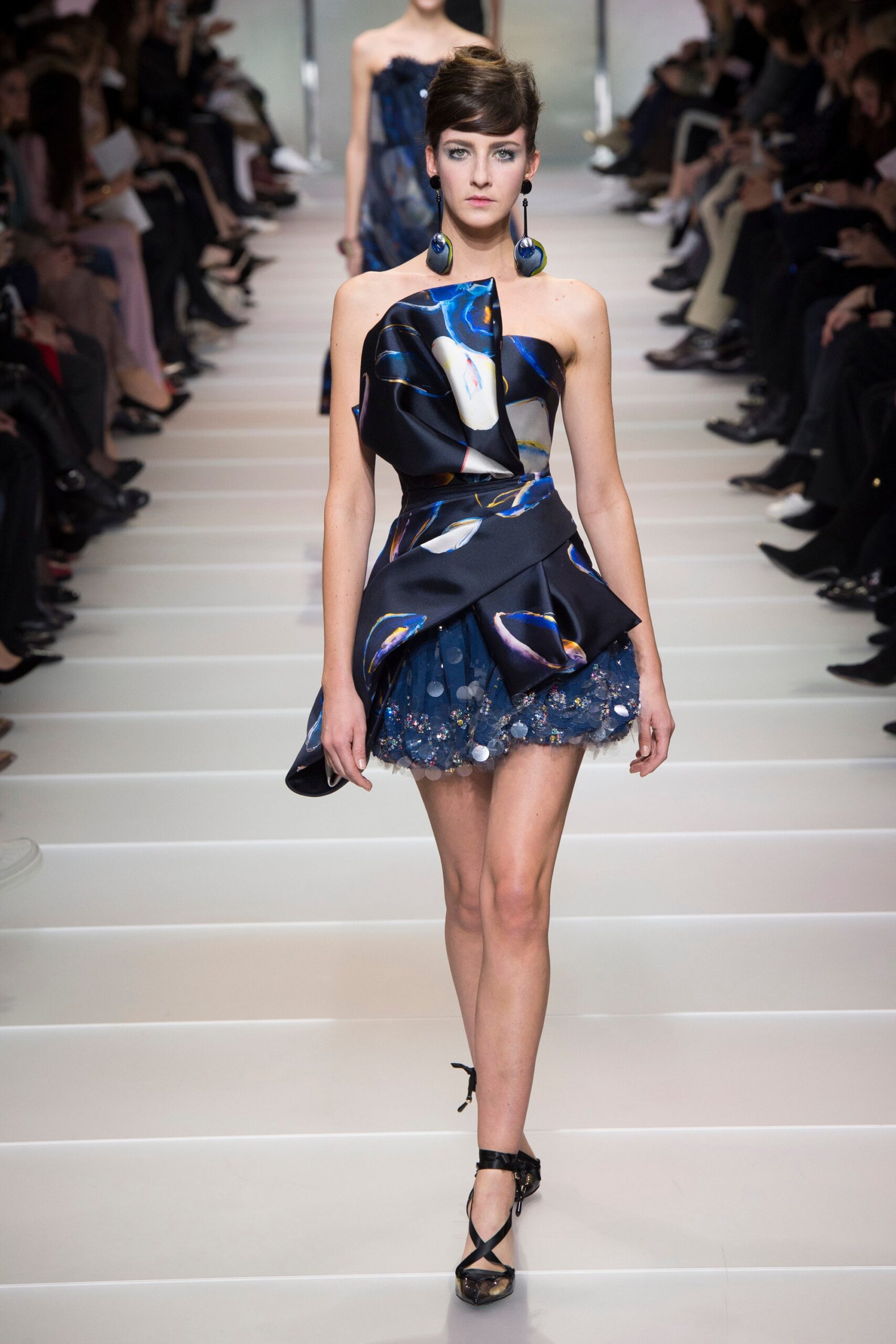 blue black strapless mini dress