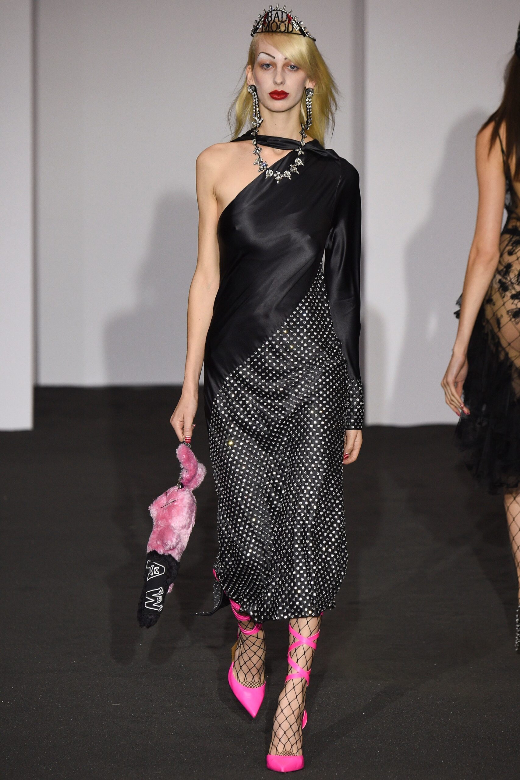 black and white polka-dot dress