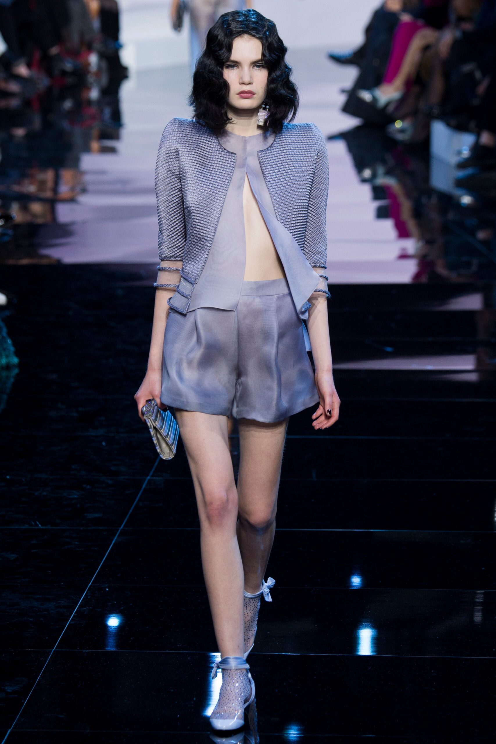 blue silk fitted jacket and shorts