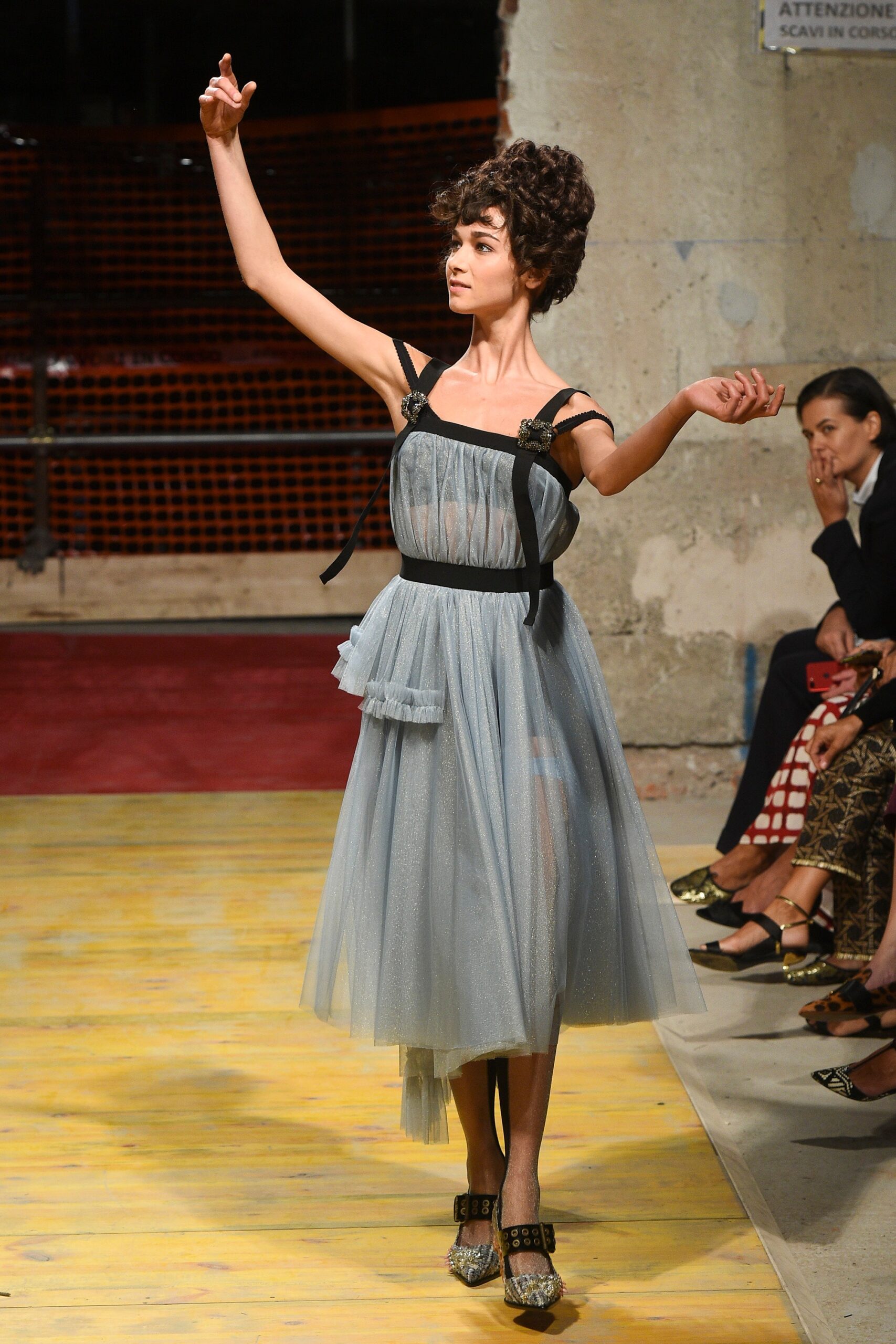 blue sheer layered midi dress
