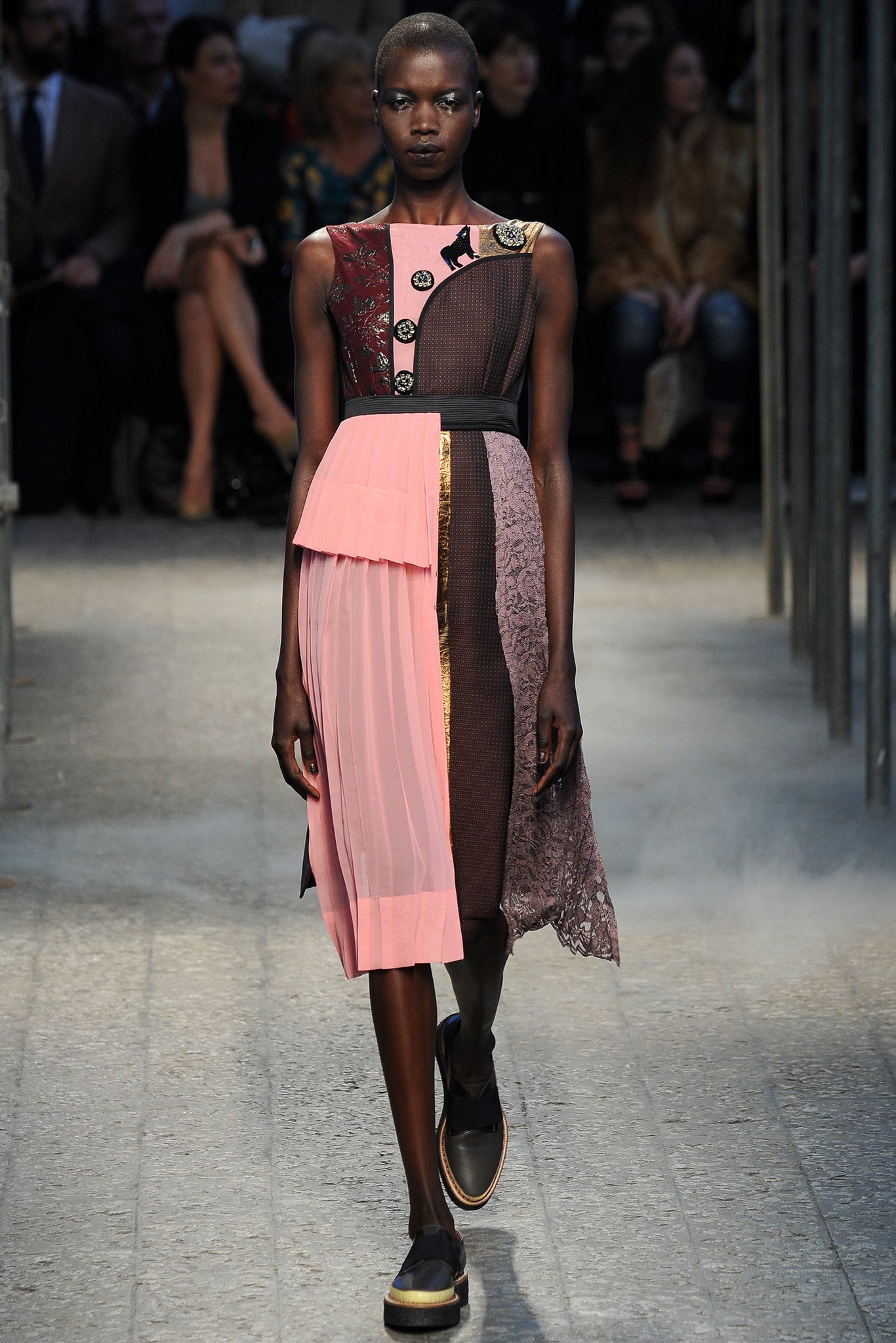 black and pink layered midi dress